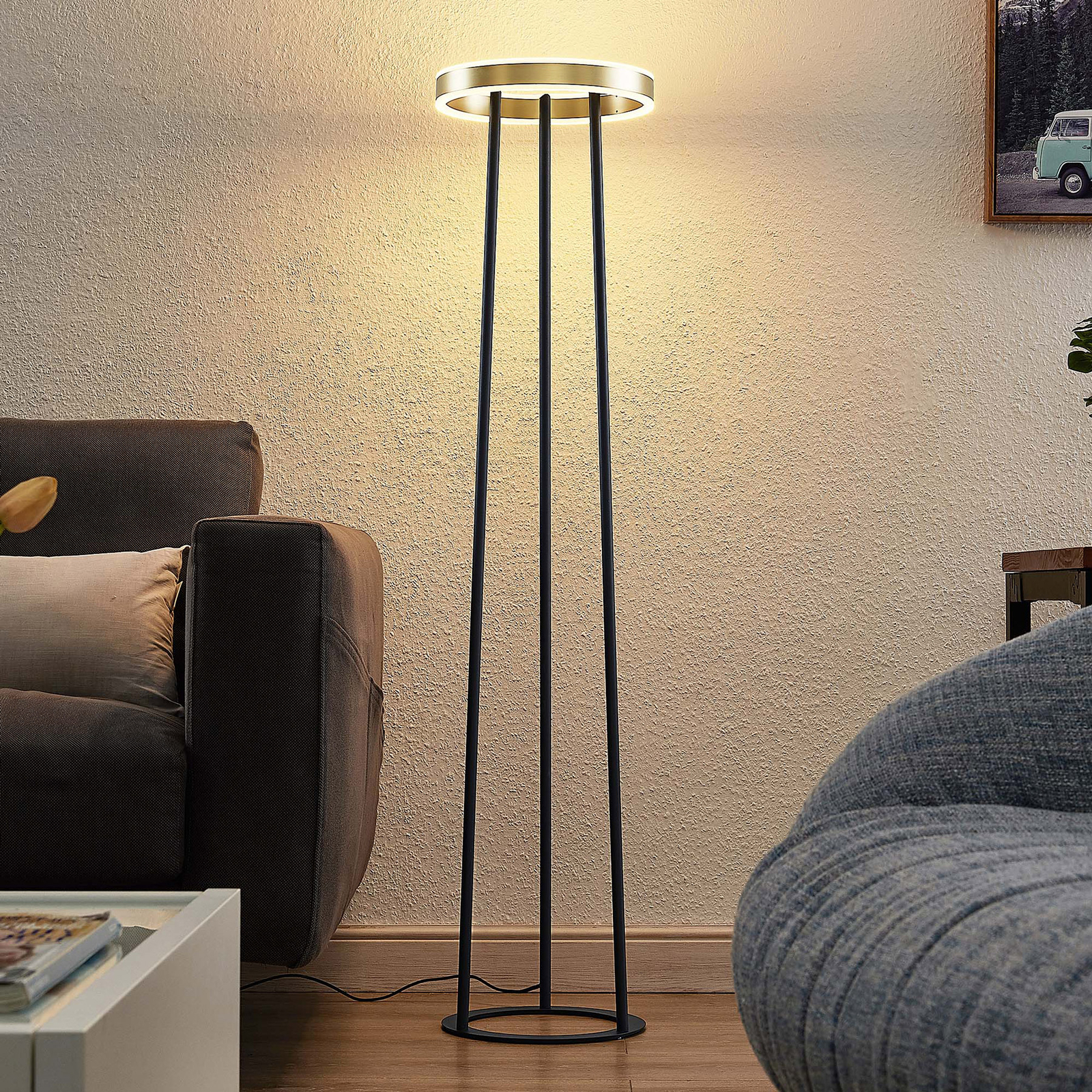 Lucande Seppe lampa stojąca LED, mosiądz