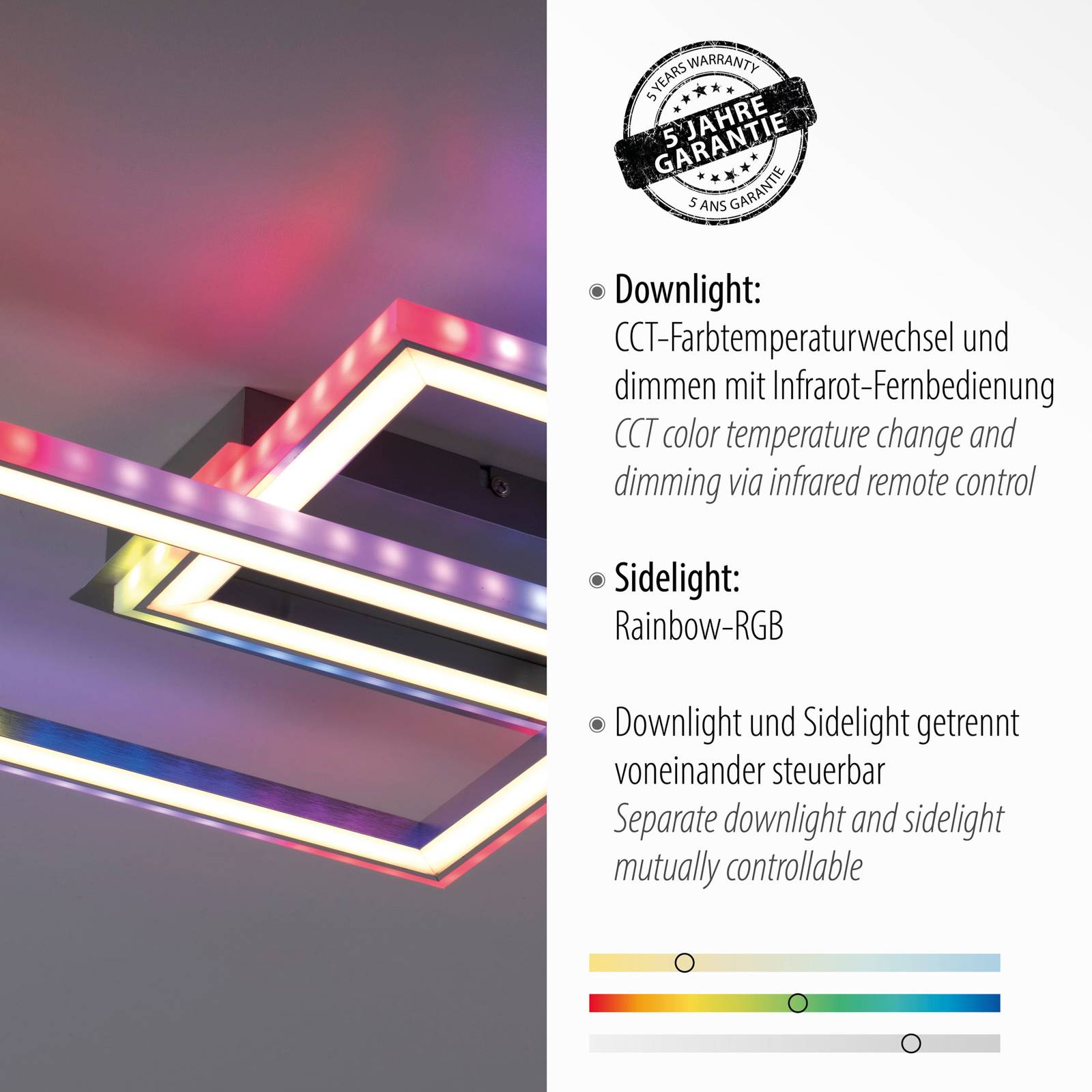 Just Light LED-Deckenleuchte FELIX60 14635-55 stahlfarbig weiß Kunststoff S günstig online kaufen