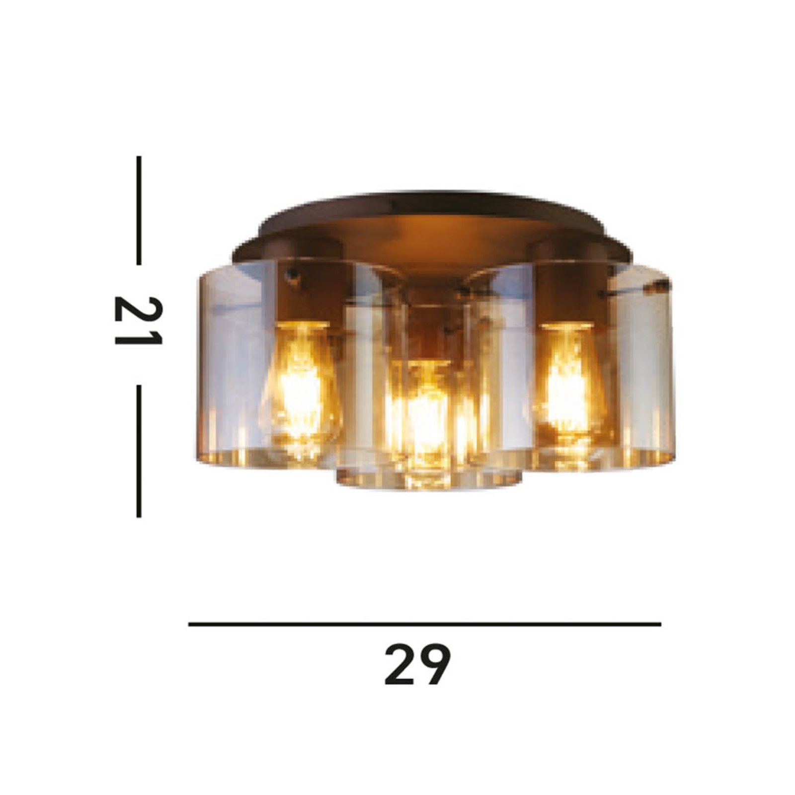 Sweden ceiling light, 3-bulb, mocha/amber, steel, glass, E27