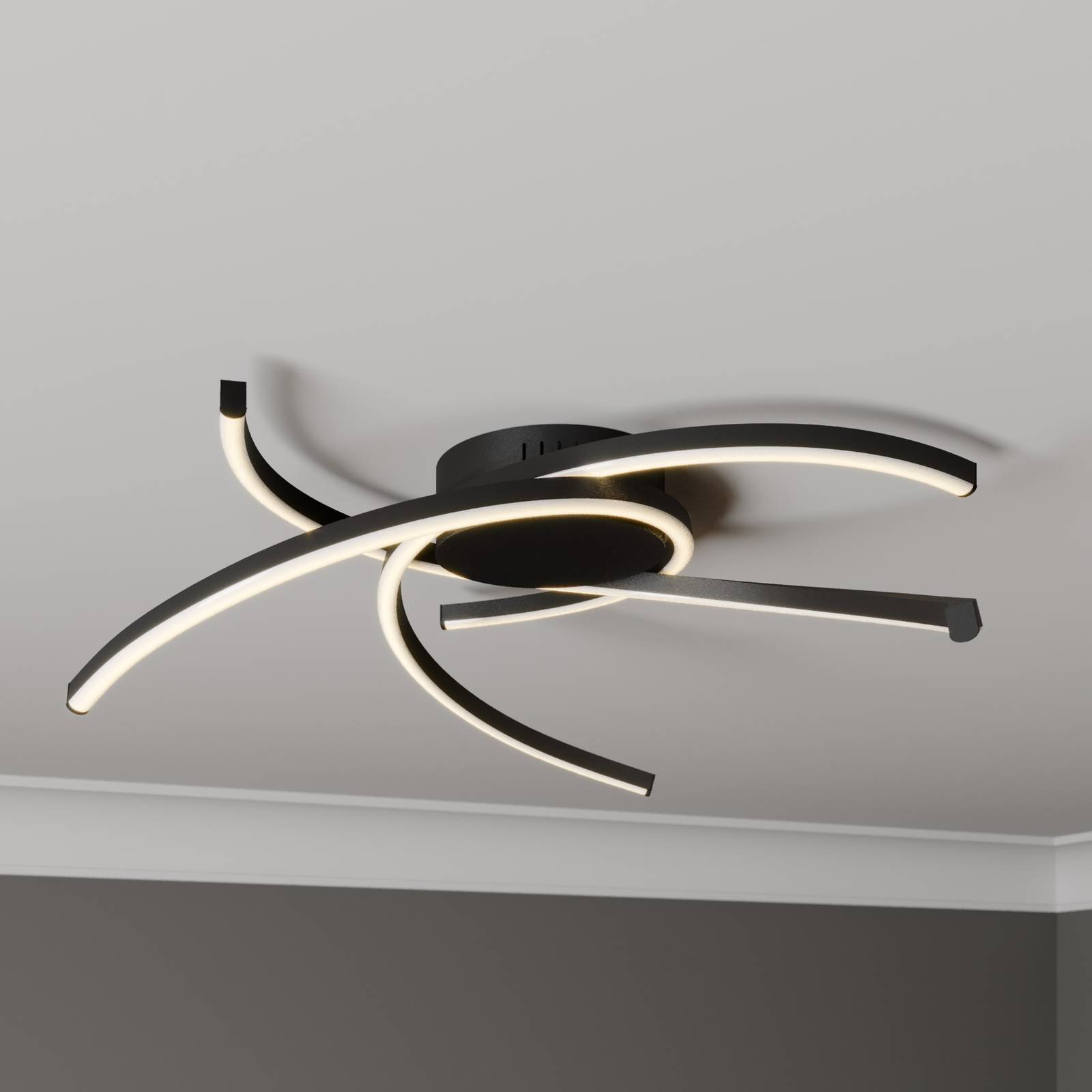 LED Deckenleuchte Katris Schwarz Matt Lindby Drei Bögen Dimmbar 73 cm