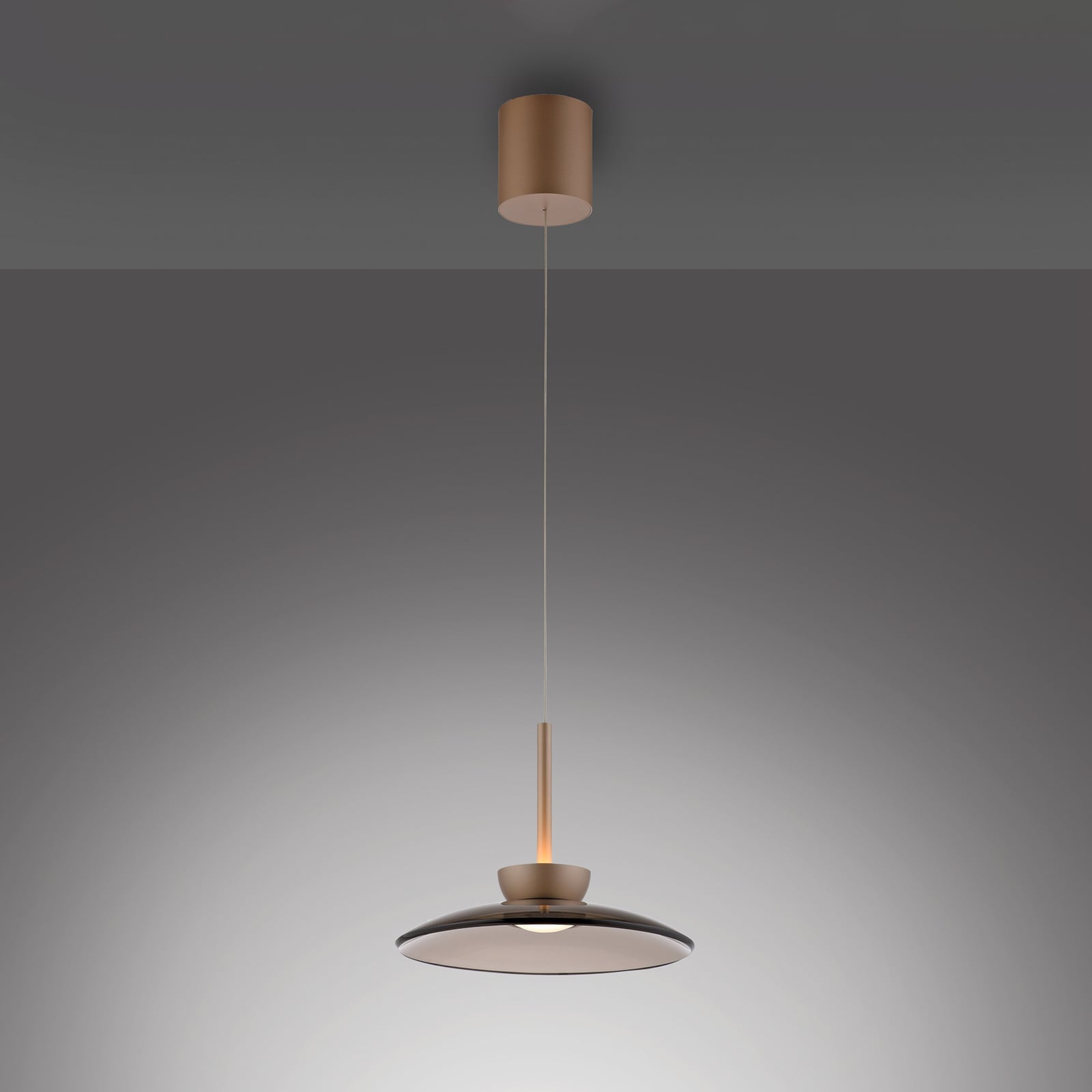 Lampada LED a sospensione Moon, bronzo, vetro ambrato (scuro), Ø 32 cm - PURE Lampada LED a sospensione Moon, bronzo, vetro ambrato (scuro), Ø 32 cm - PURE