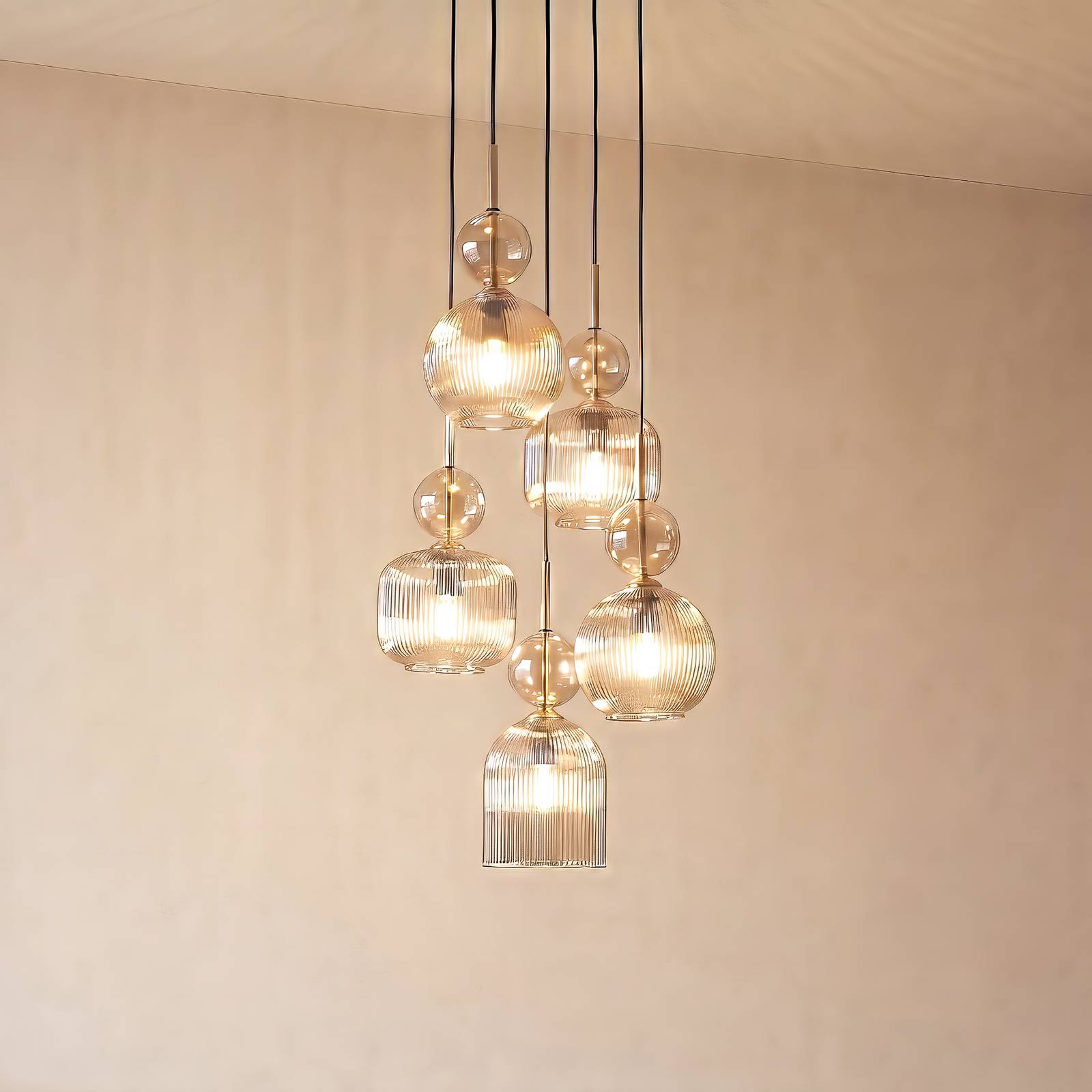 Tk Lighting Sophia Hanging Light, 5-Bulb, Ø 37 Cm, Cognac/Black, E14
