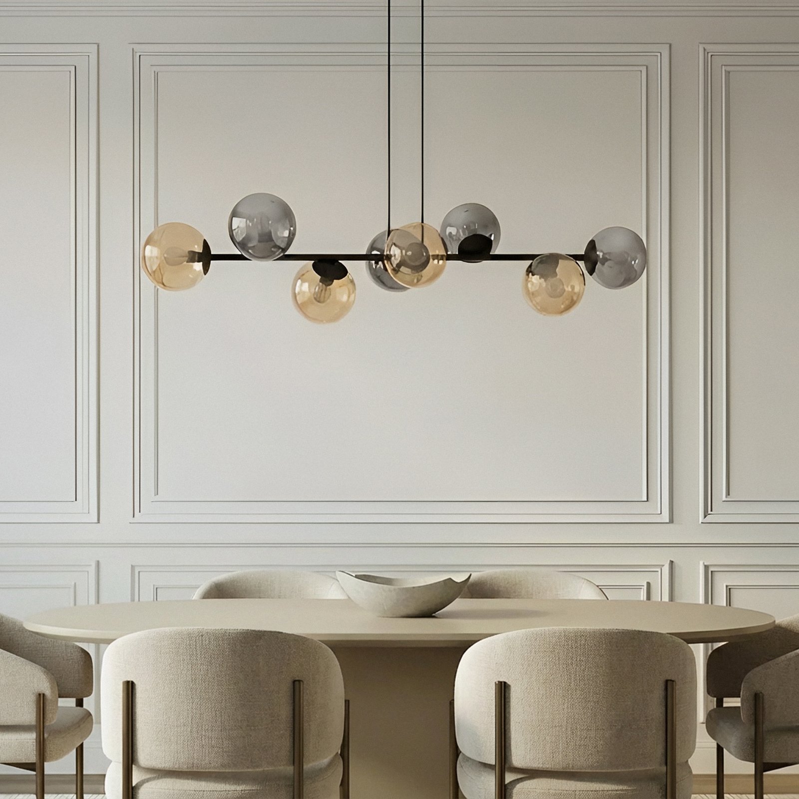 "Lindby" pakabinamas šviestuvas "Isamer", dūmų pilka / gintarinė, 130 cm, "Lindby" pakabinamas šviestuvas "Isamer", dūmų pilka / gintarinė, 130 cm,