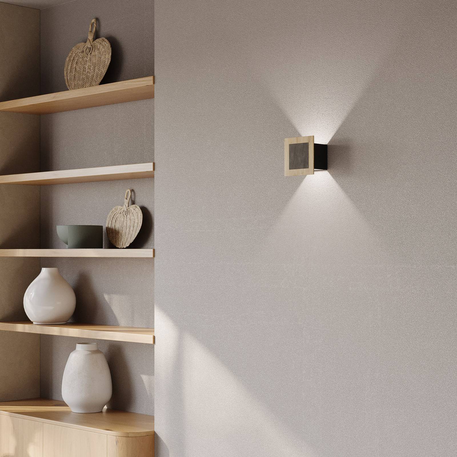 LED-Wandleuchte Chile S, eiche/granit, Höhe 15 cm, dimmbar günstig online kaufen