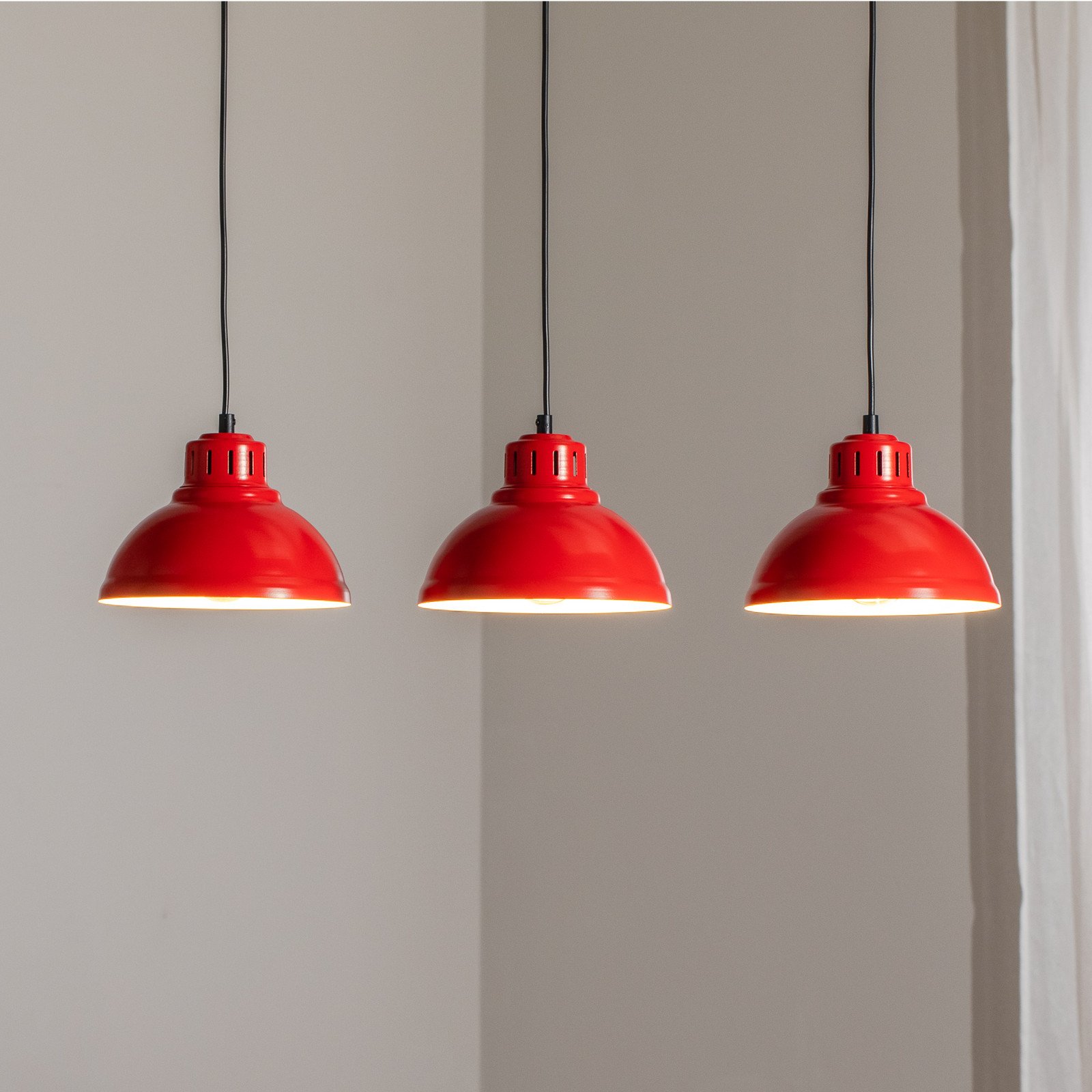 Luminex Lampă suspendată Sven 3 becuri roșu oțel E27 - Camera de zi / sufragerie - Design industrial - Metal