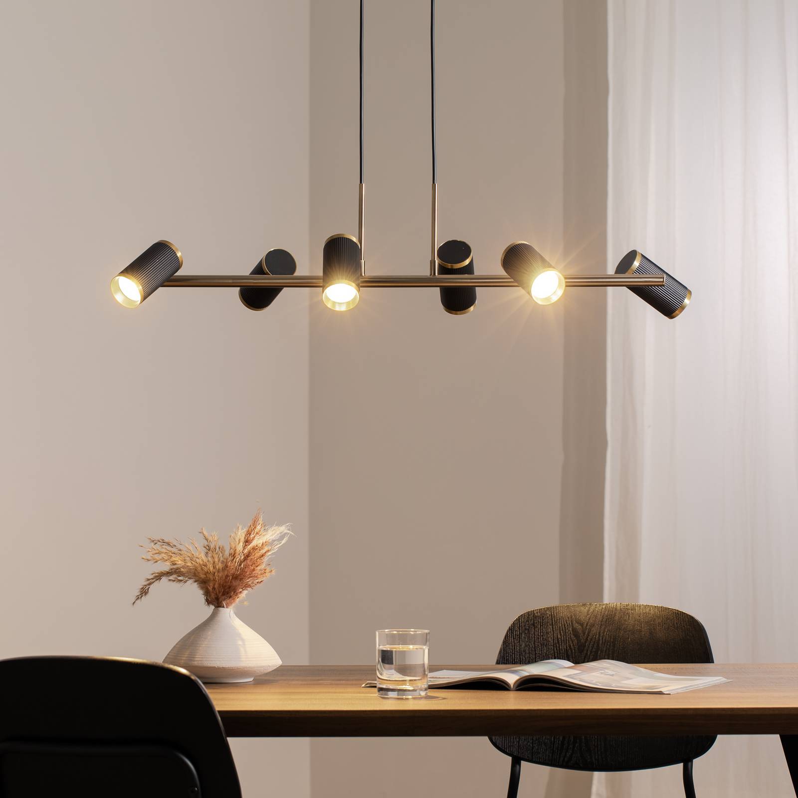 Hängelampe Lume schwarz/gold antik Länge 86 cm 6-flg. Metall günstig online kaufen