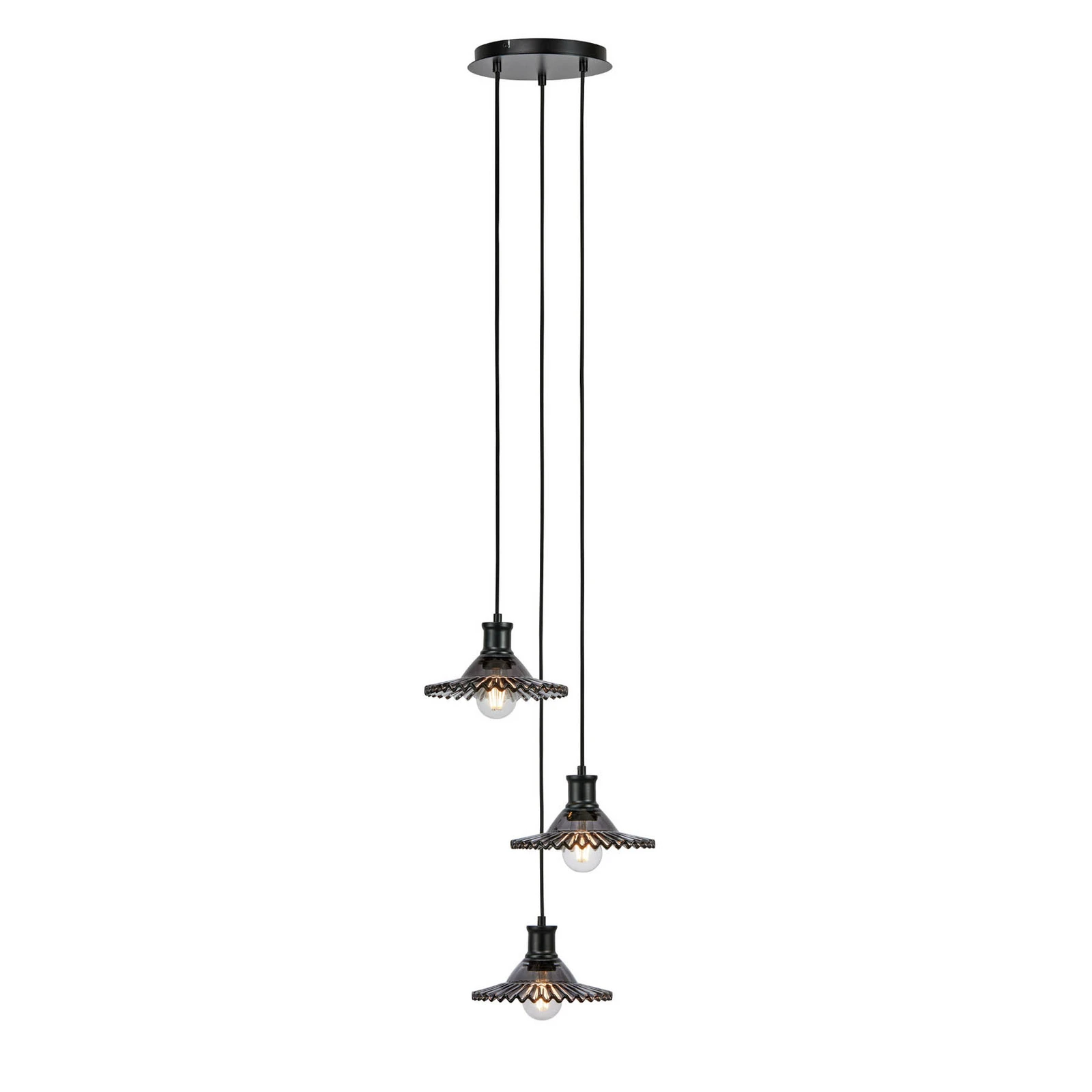 Lampă suspendată Novia, negru, sticlă fumurie, 3 becuri, Ø 22 cm