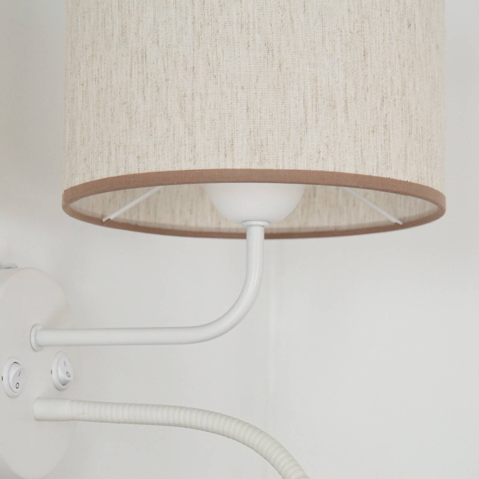 Kinkiet Roller, bawełna surowa biała, biała, z lampką do czytania