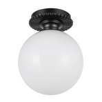 Otis ceiling lamp, black/opal, Ø 20 cm, glass, IP44 - Elstead