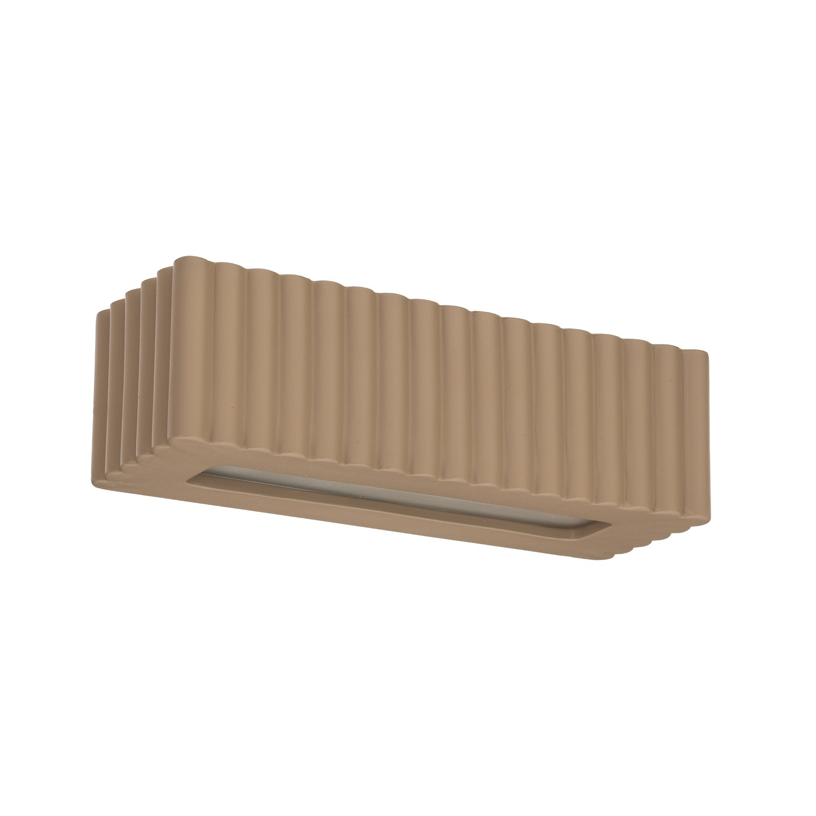 Rigata-seinävalaisin, taupe, keraaminen, pituus 34 cm, valo ylös/alas Rigata-seinävalaisin, taupe, keraaminen, pituus 34 cm, valo ylös/alas