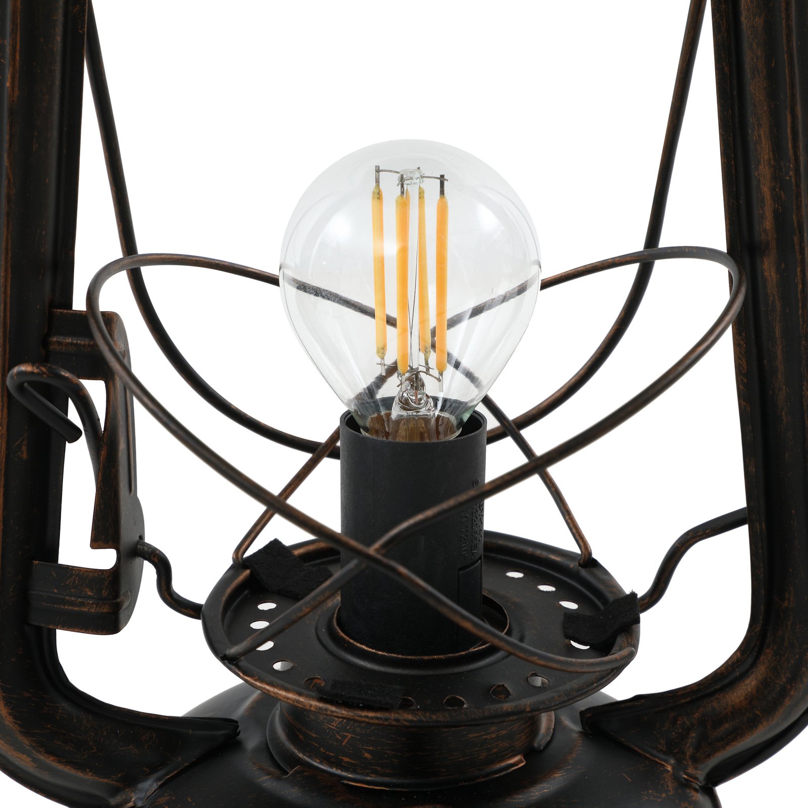Lindby Raisa table lamp, lantern, rust-coloured