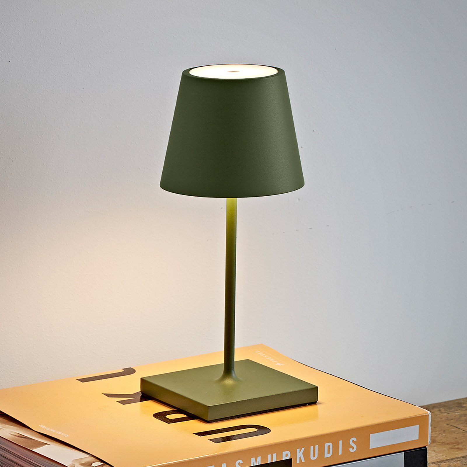 Nuindie mini LED dobíjacia stolná lampa, okrúhla, USB-C, jedľovo zelená
