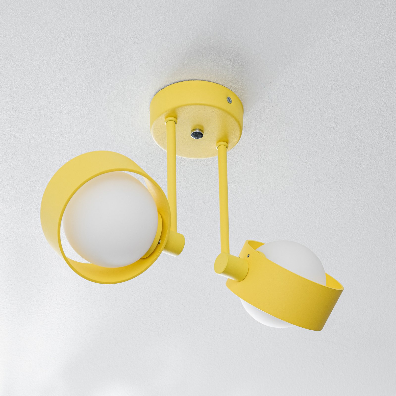 Mado ceiling light, steel, yellow, two-bulb