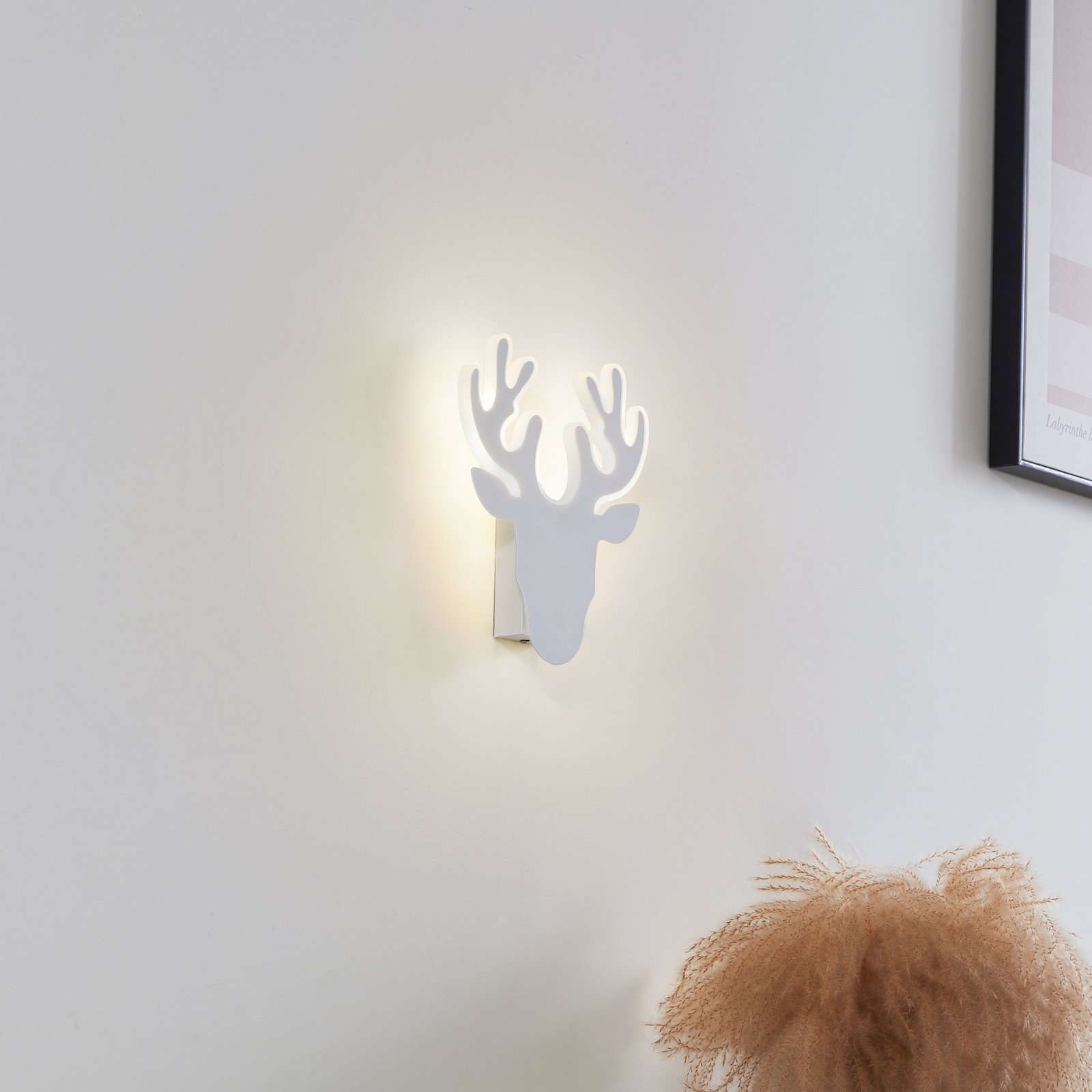 Applique murale LED Lindby, blanc, métal, renne