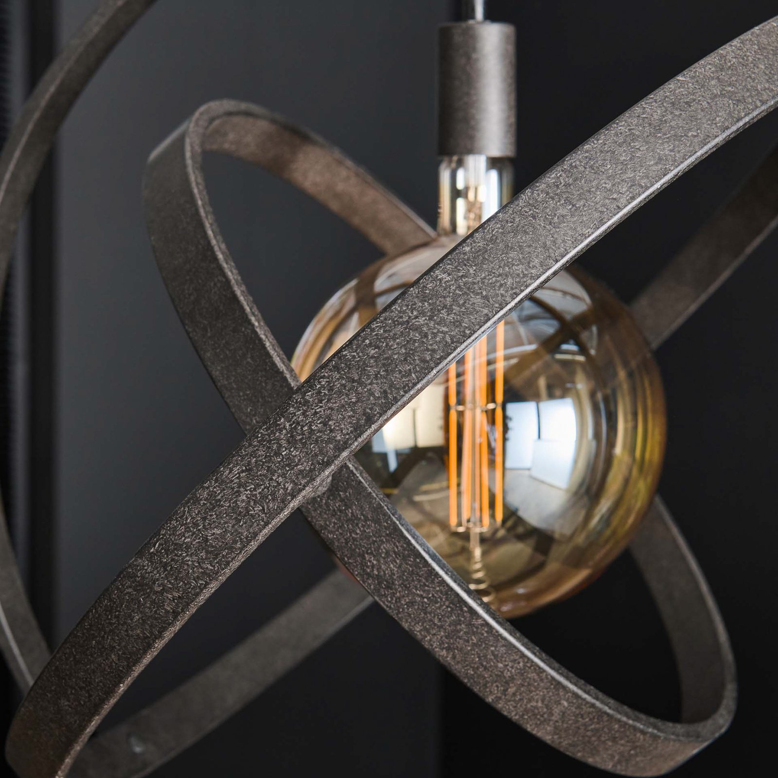 Lámpara colgante Orbit con 3 anillos, 1 luz, negro