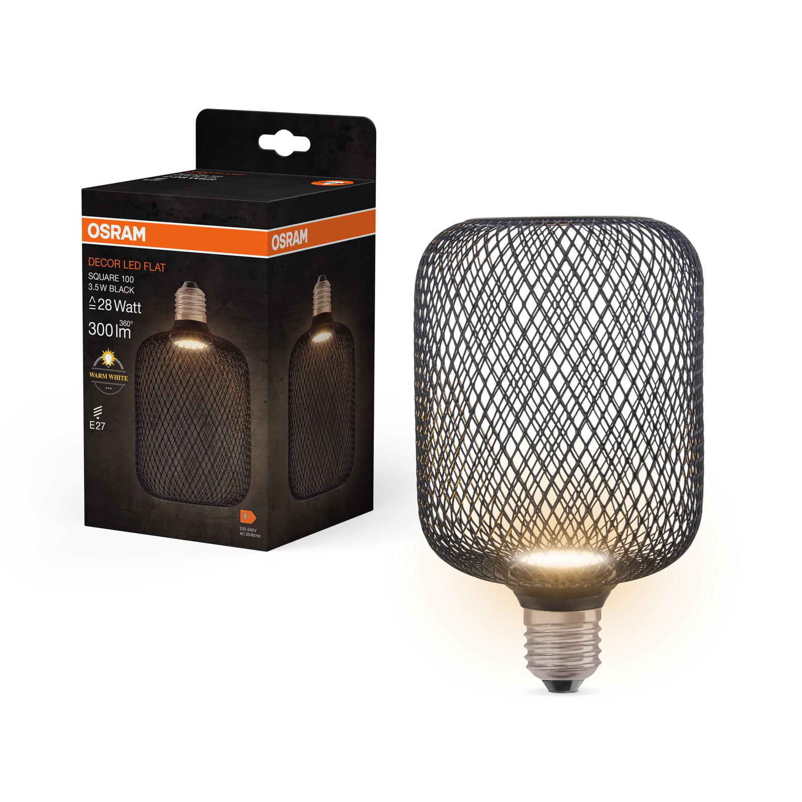 OSRAM Decor LED plat pătrat E27 3.5W negru 2,700K metal