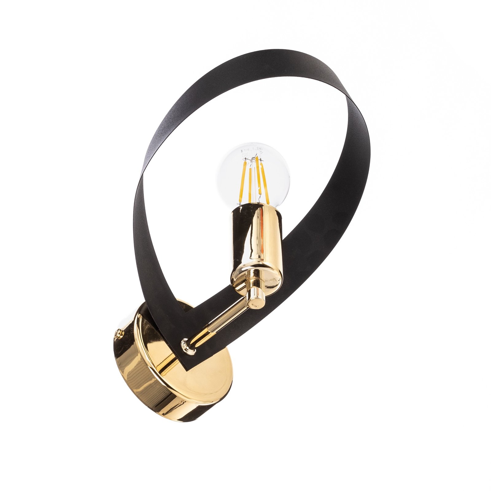 Euluna aplique de pared Petla, negro/oro, metal, 23 cm