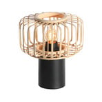 Bloeba table lamp, black/natural, metal, wood, E27