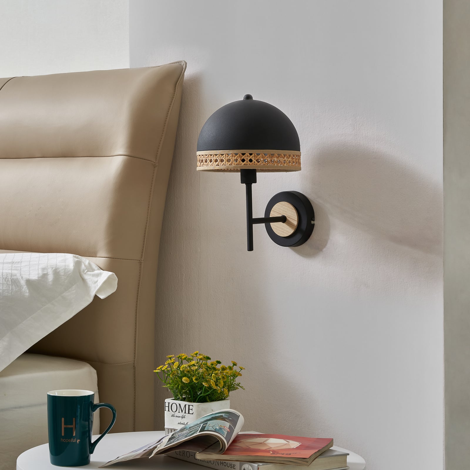 Lonnaris Wall Lamp Black/Nature - Lindby Lonnaris Wall Lamp Black/Nature - Lindby