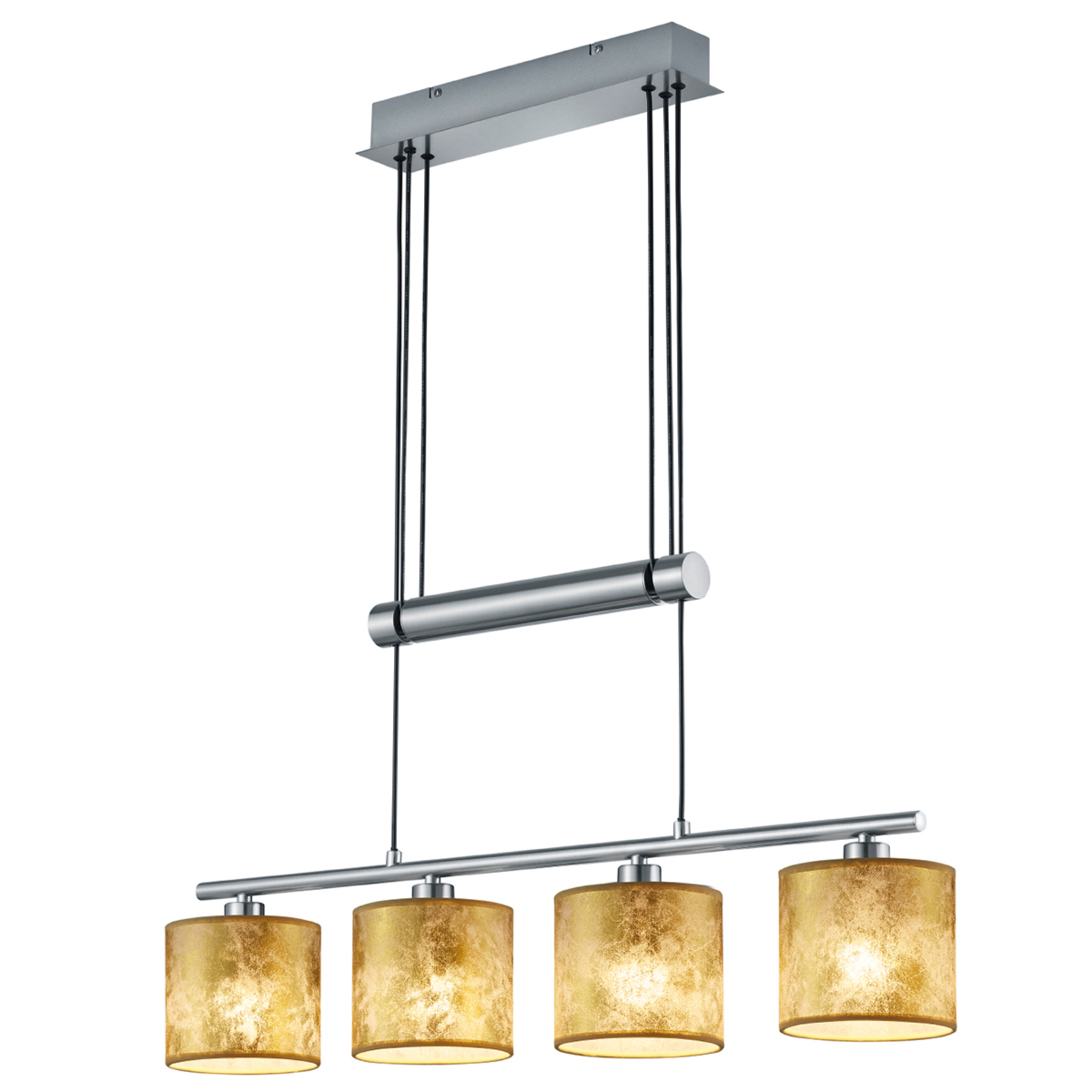 Gold-coloured hanging lamp Garda, four-bulb
