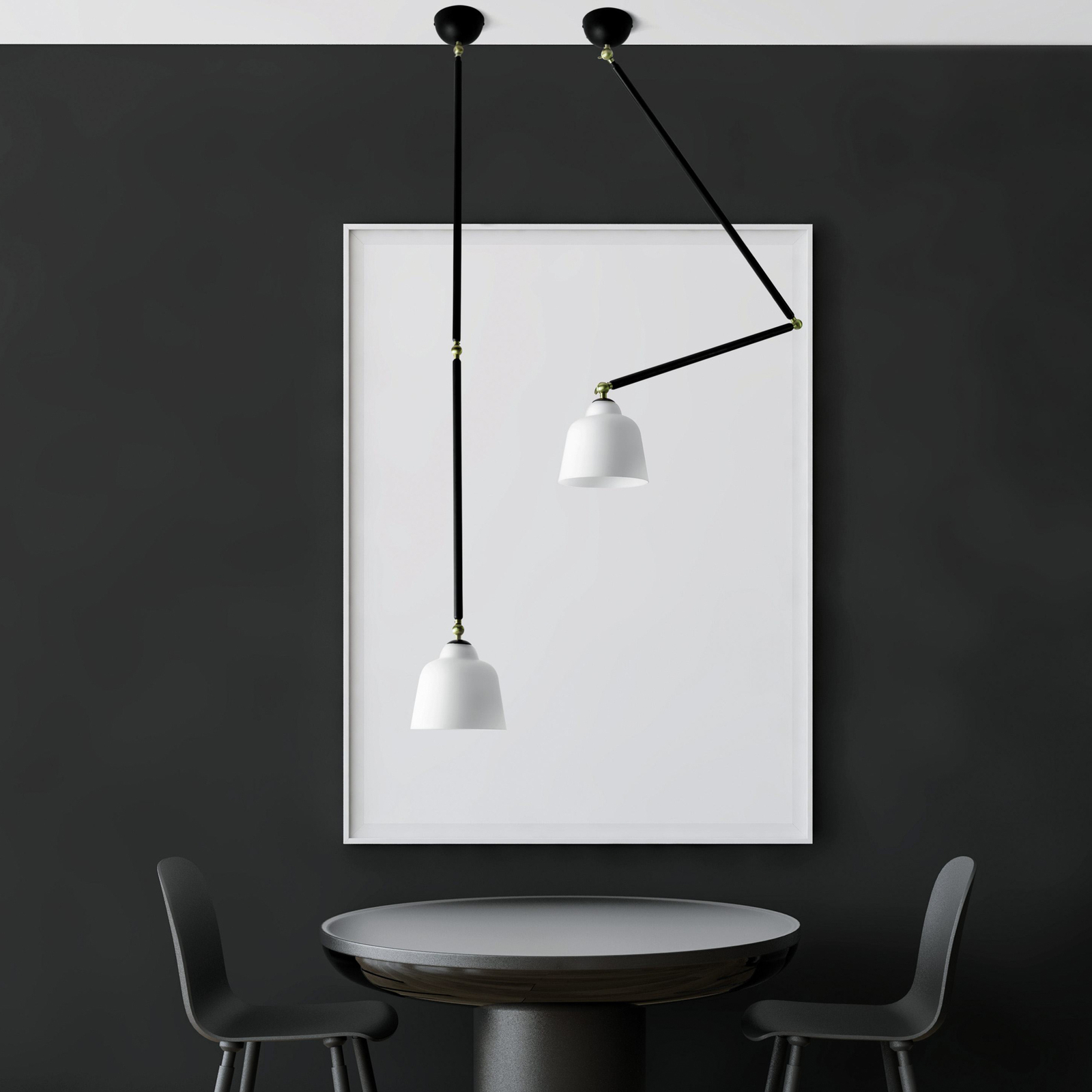 Neoretro wandlamp, zwart/melkachtig, gewrichten, metaal, glas