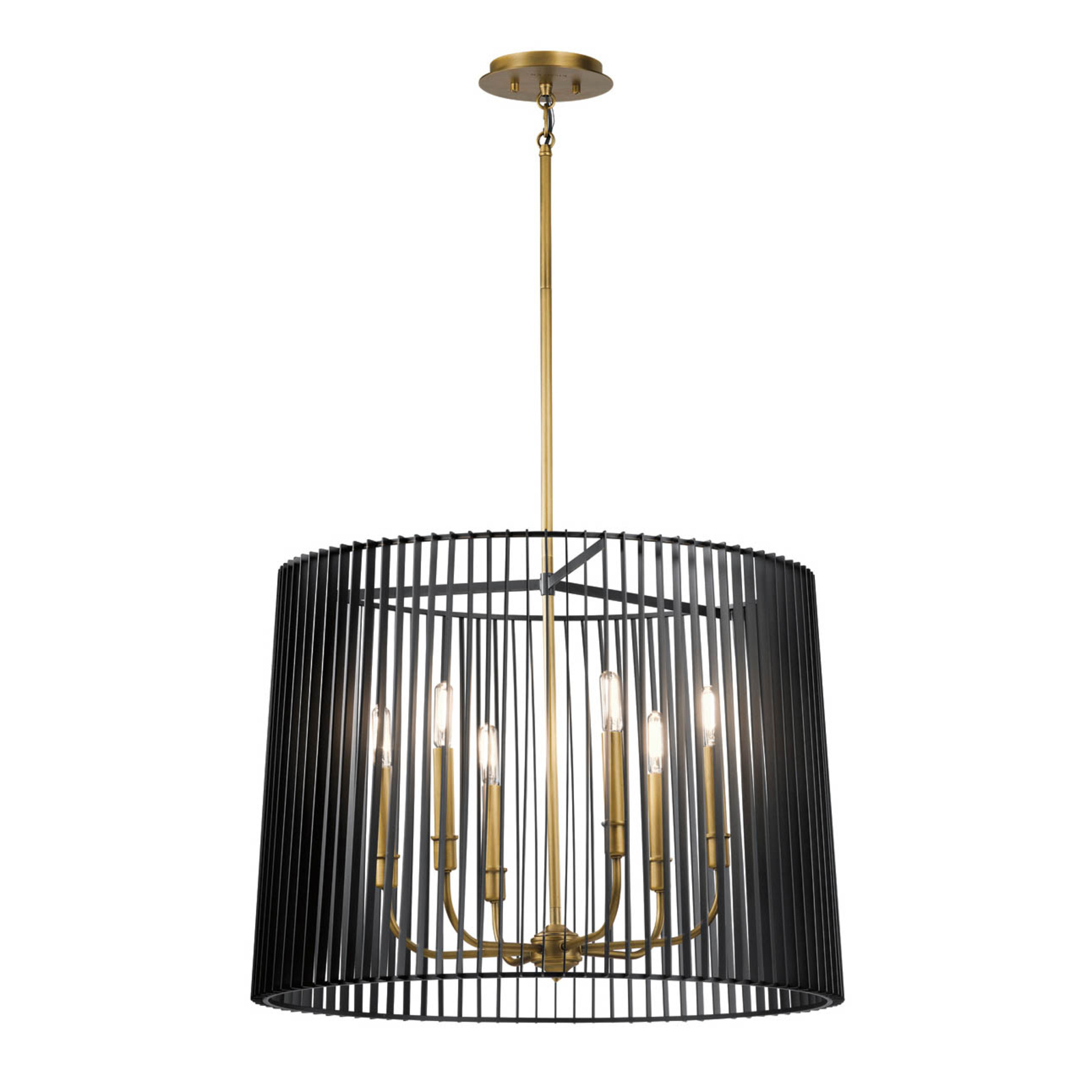 Lampa wisząca Linara, czarny/mosiądz, 6-punktowa