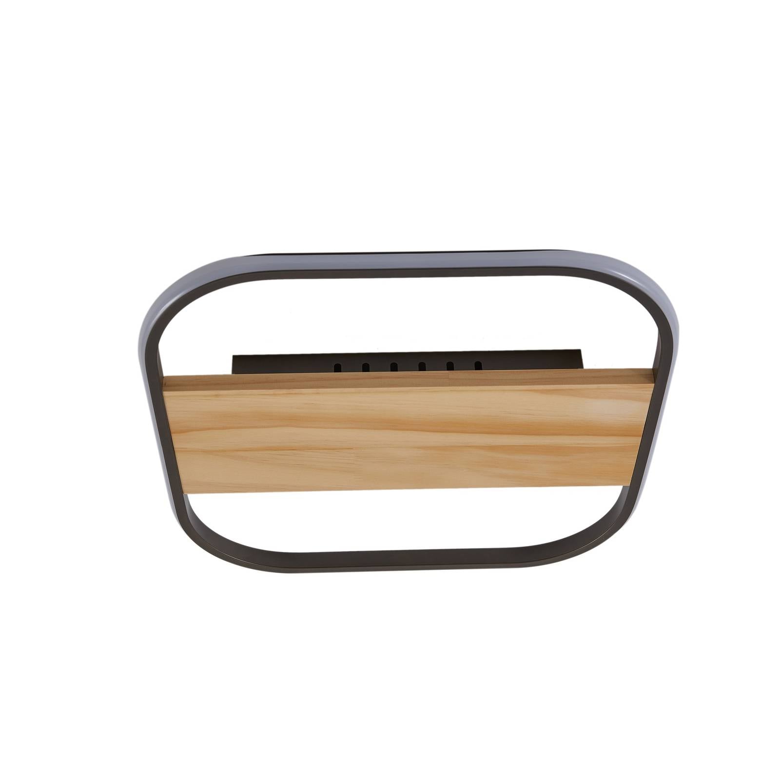 Lindby LED-Deckenleuchte Romilda, grau, Holz, 37 cm breit