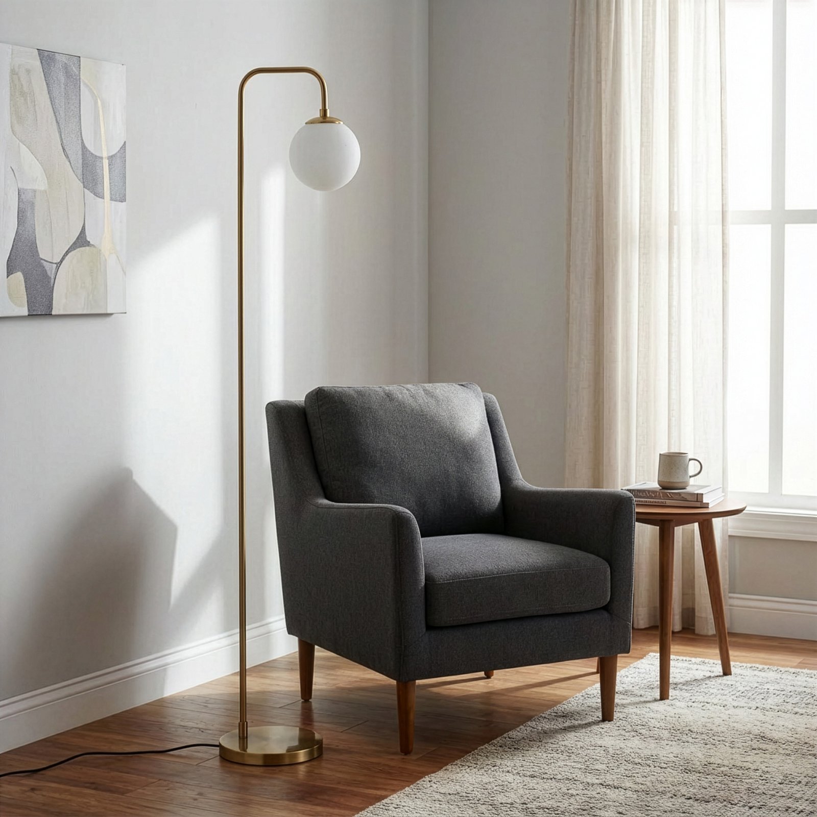 Gulvlampe Viran, antik guld, glas, højde 146 cm, E14