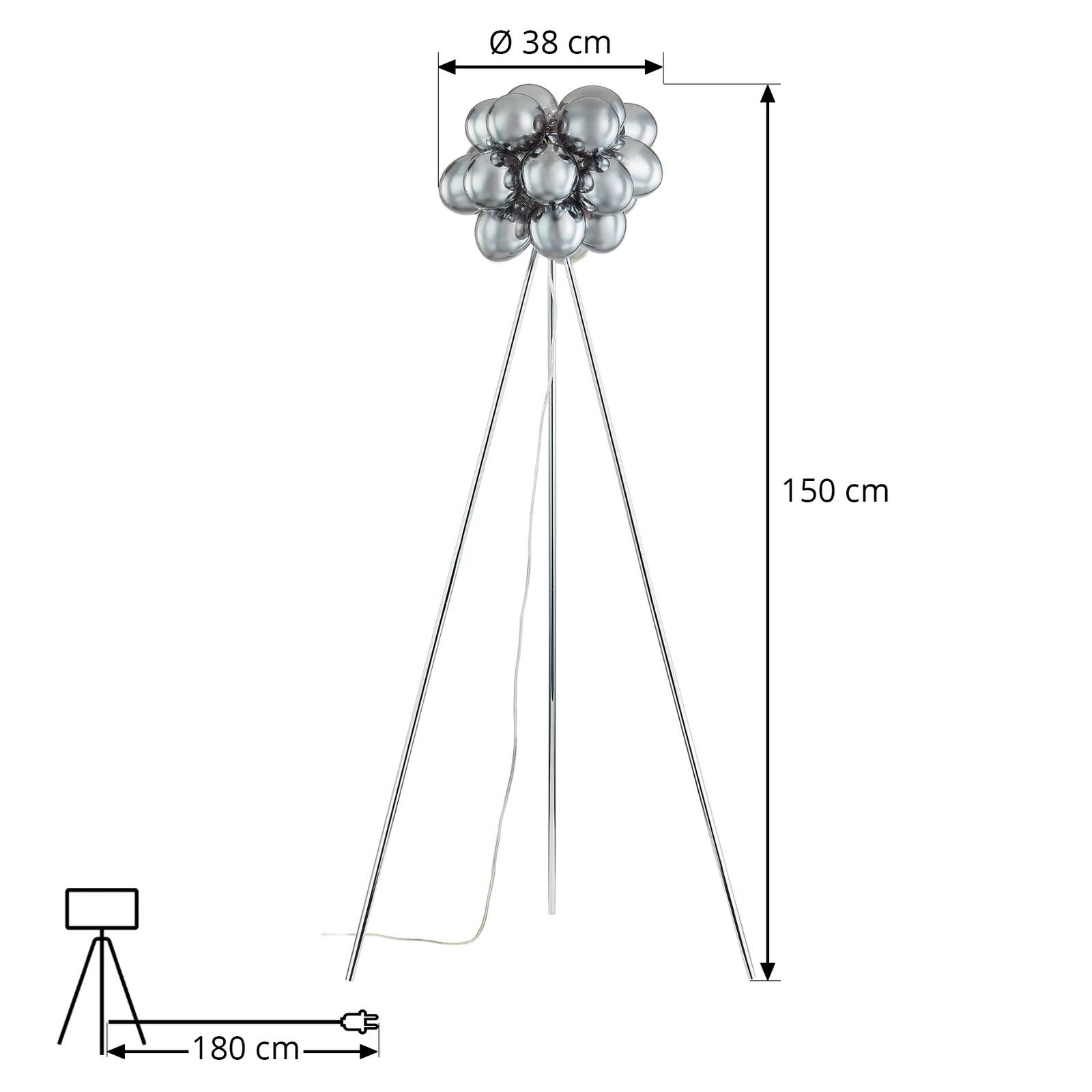 Lampa stojąca Lucande Dibora, dymny szary, szkło, 150 cm, G9