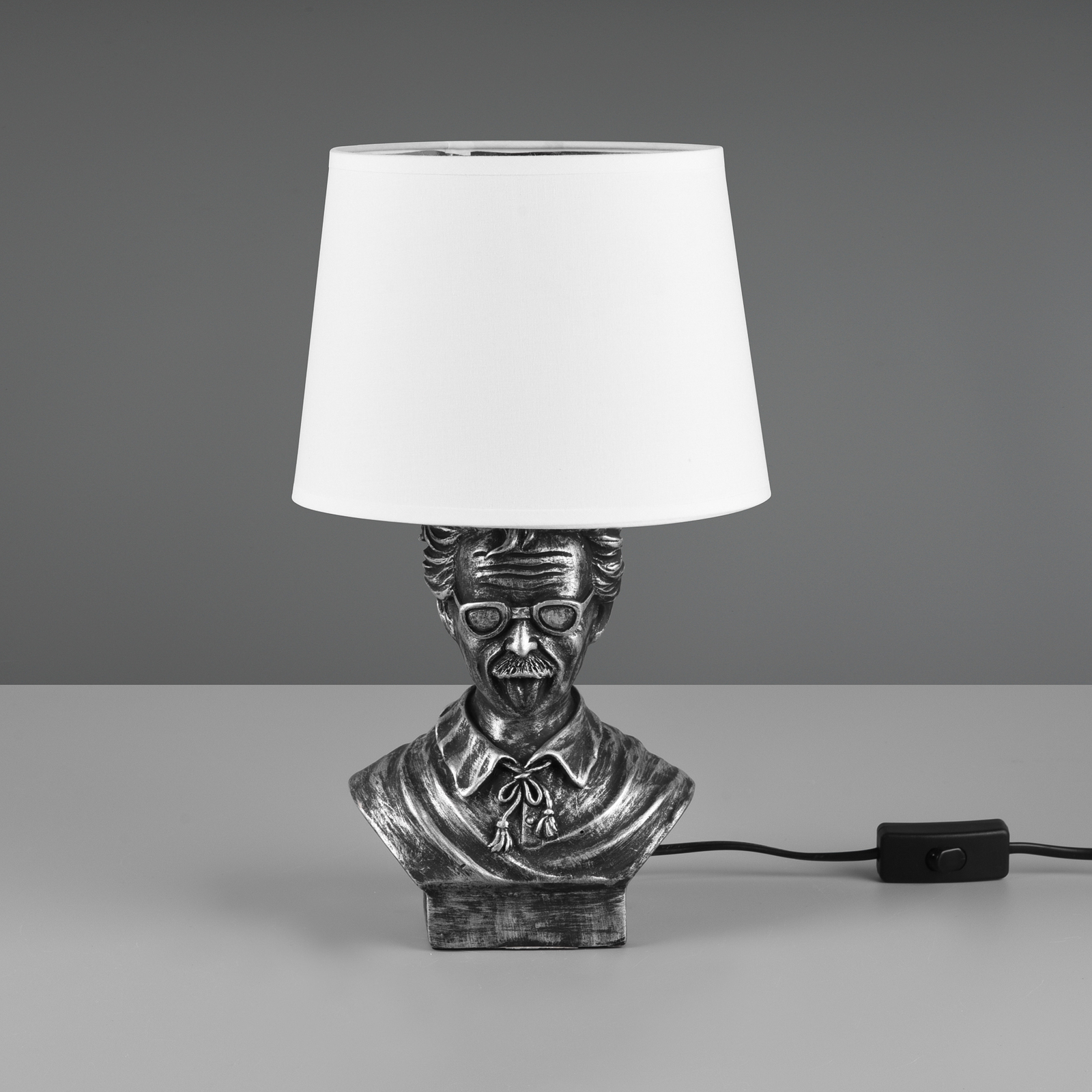 Lámpara de mesa Albert forma de busto plata/blanco