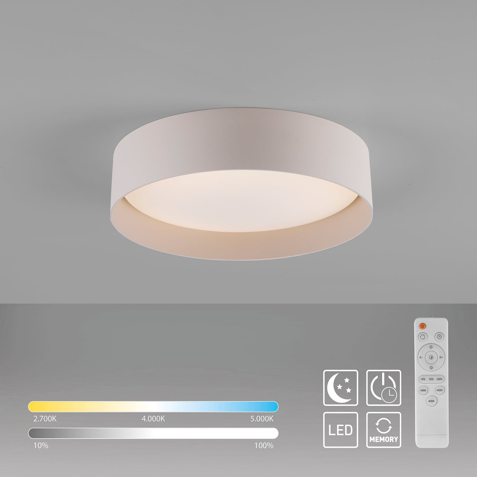LED lubinis šviestuvas „TAVOLI“, smėlio spalvos, Ø 29 cm, metalas, CCT,