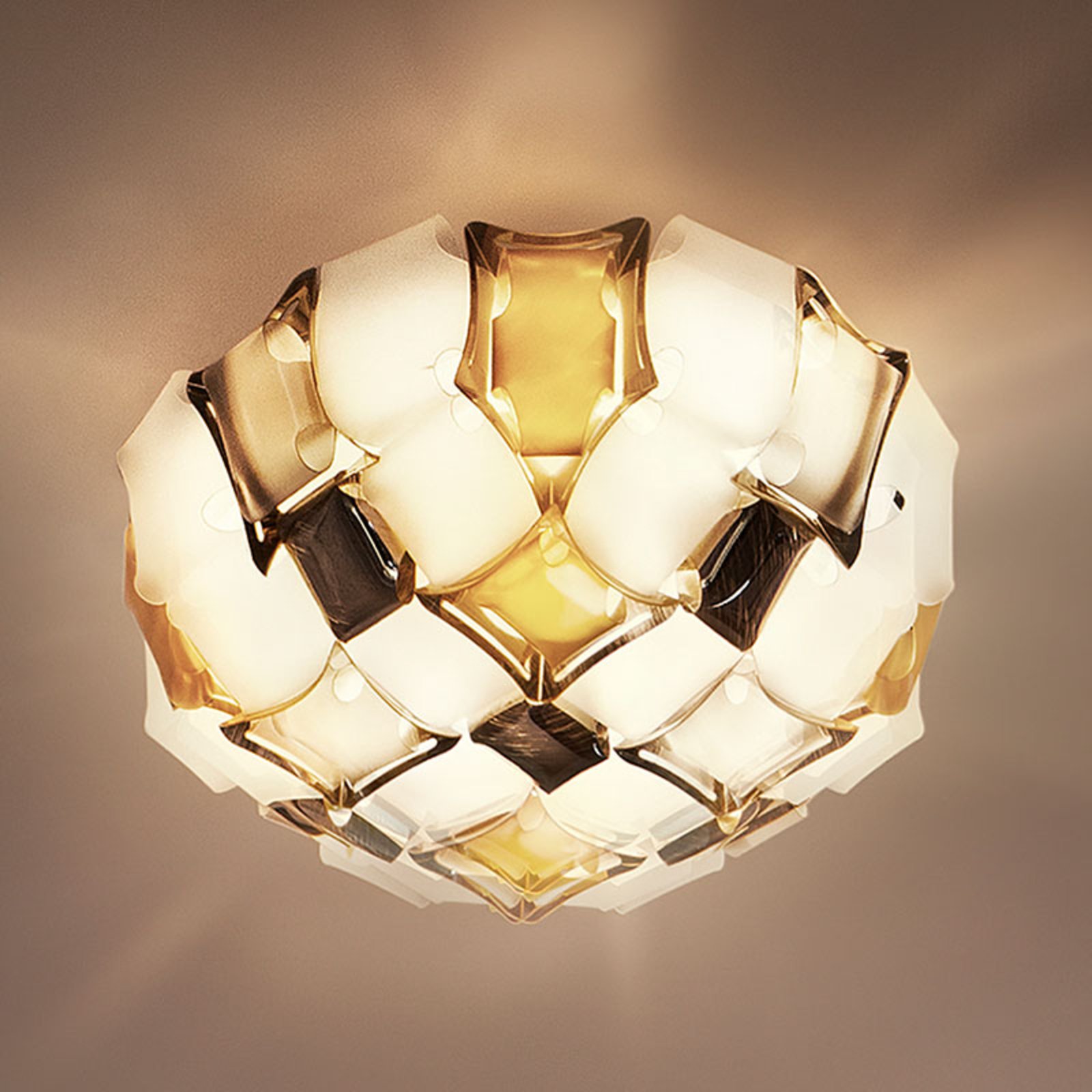 Slamp Mida ceiling light, Ø 67 cm, amber/white, for Living / Dining Room, plastic, E27, 12 W, energy efficiency: A++, H: 21 cm