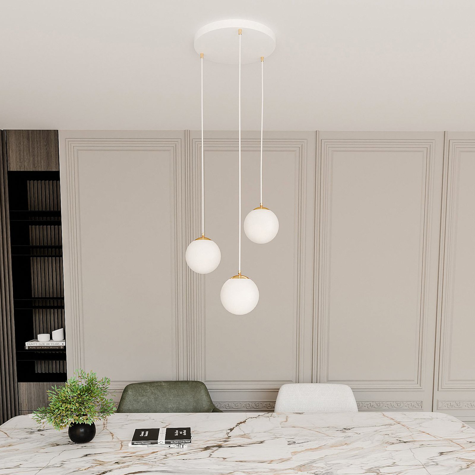 Royal pendant light, 3-bulb, opal white/white, glass, E14