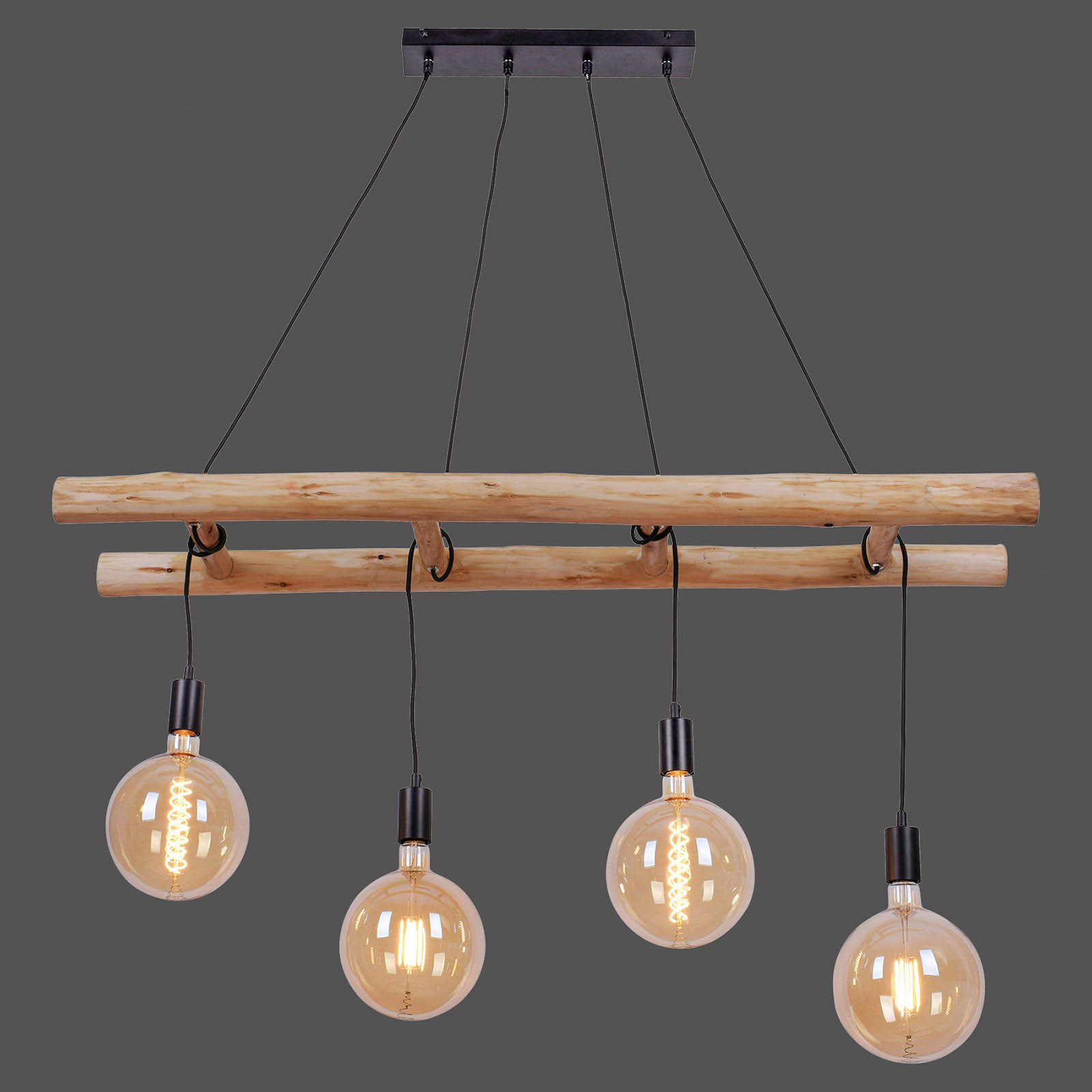 Edgar hanging light made of wood, four-bulb