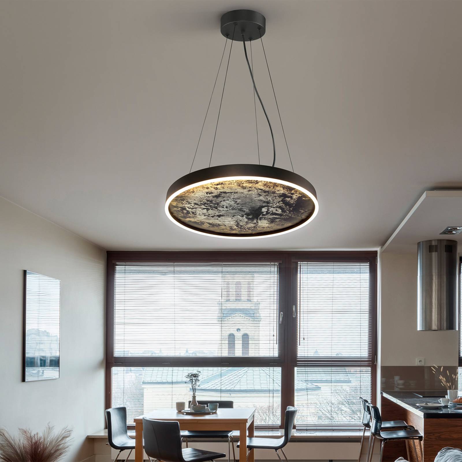 LED-Hängeleuchte Stone, Ø 60 cm, CCT, schwarz, Metall, Acryl günstig online kaufen