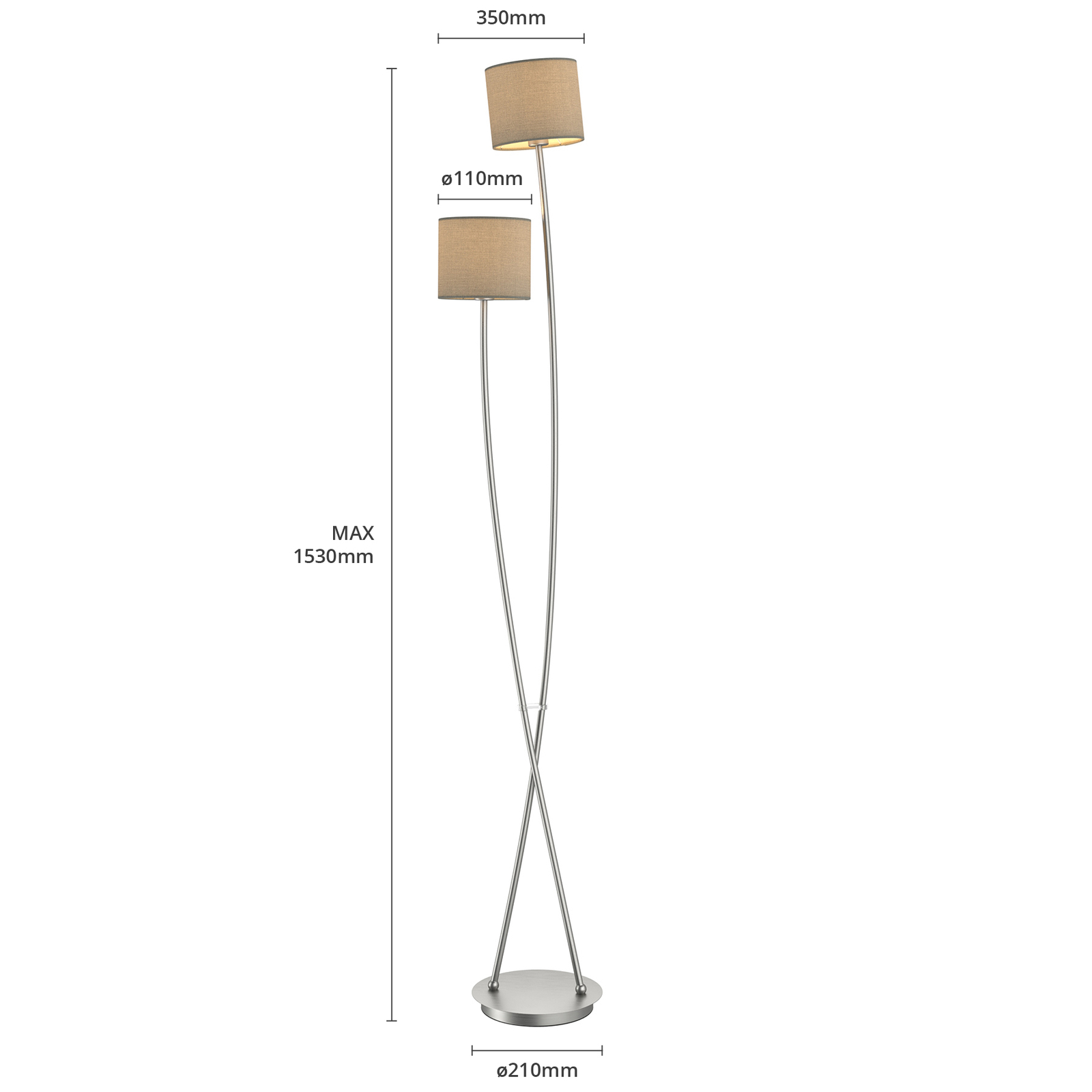 Juljana floor lamp, 2-bulb, fabric lampshades