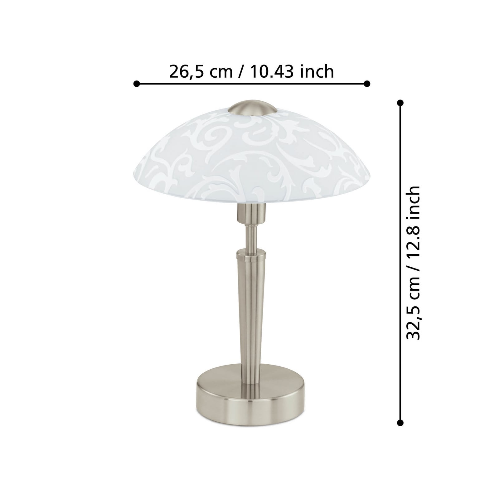 Tafellamp SOLO 1, mat nikkel, hoogte 32 cm, metaal/glas, dimbaar