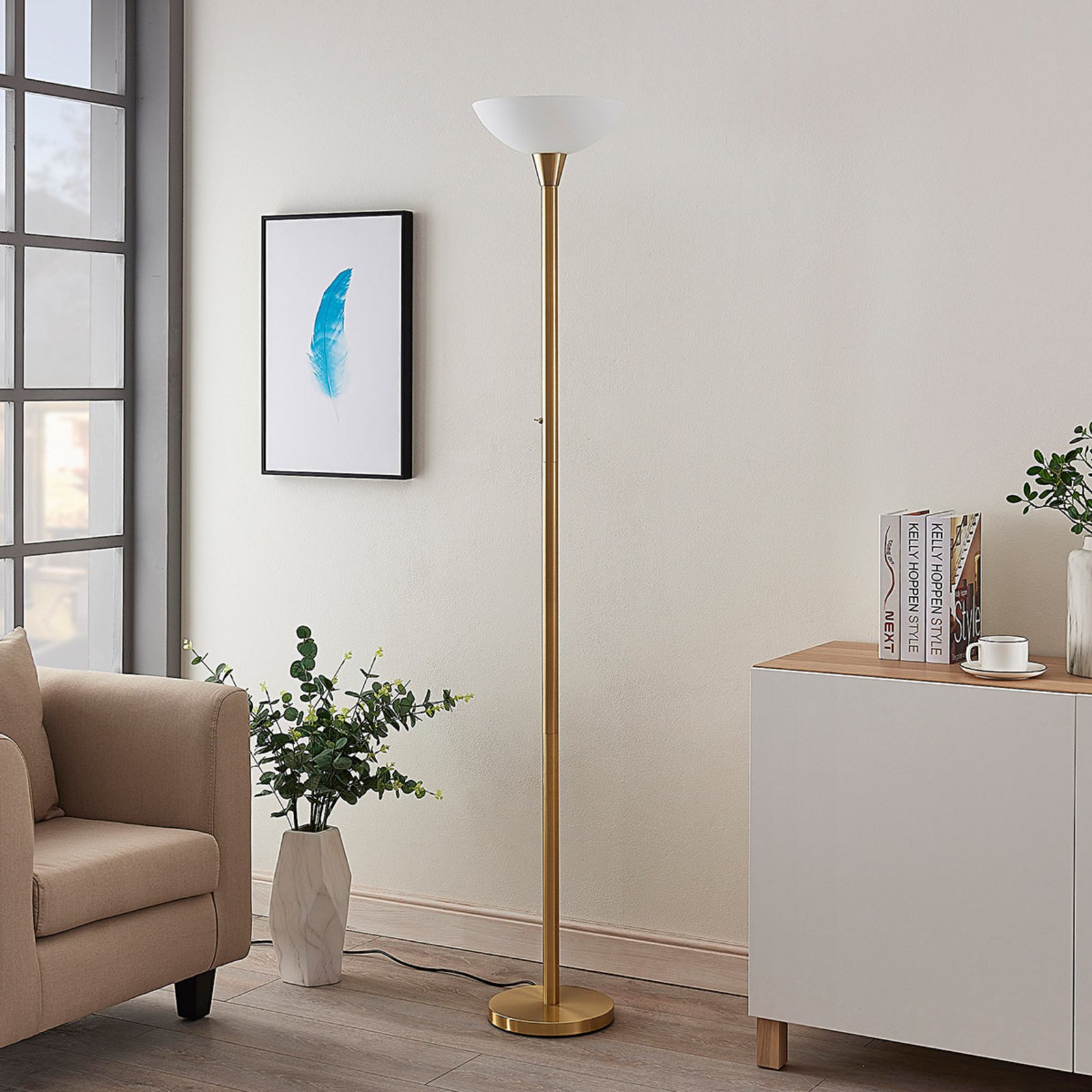 Ignacia Floor Lamp Brass/Opal - Lindby