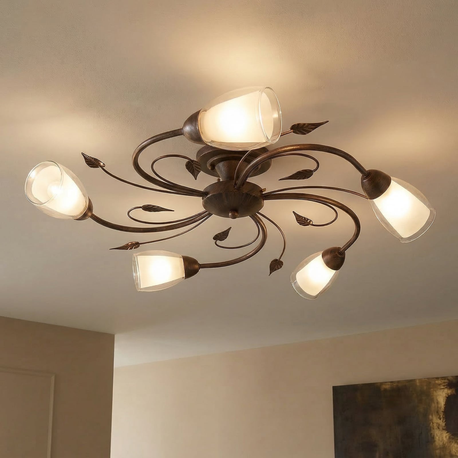 Deckenleuchte Liliana, 5-flammig, schwarz, rotgold, Metall Deckenleuchte Liliana, 5-flammig, schwarz, rotgold, Metall