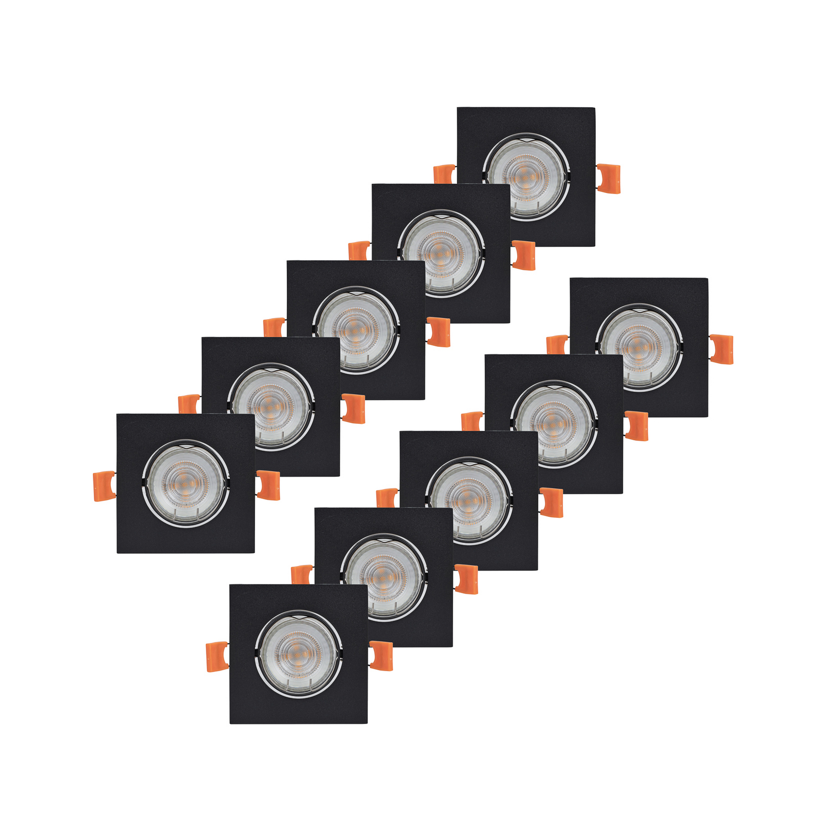 PRIOS inbouwlamp Fibur, zwart, 9 cm, GU10, set van 10