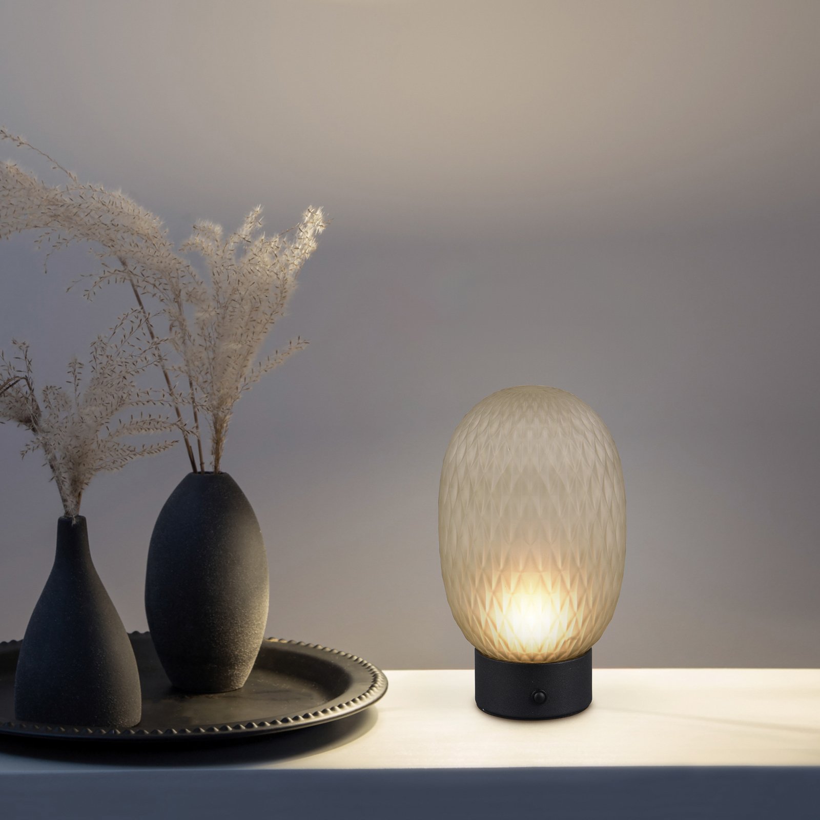 LED rechargeable table lamp Facette, green, USB, glass,