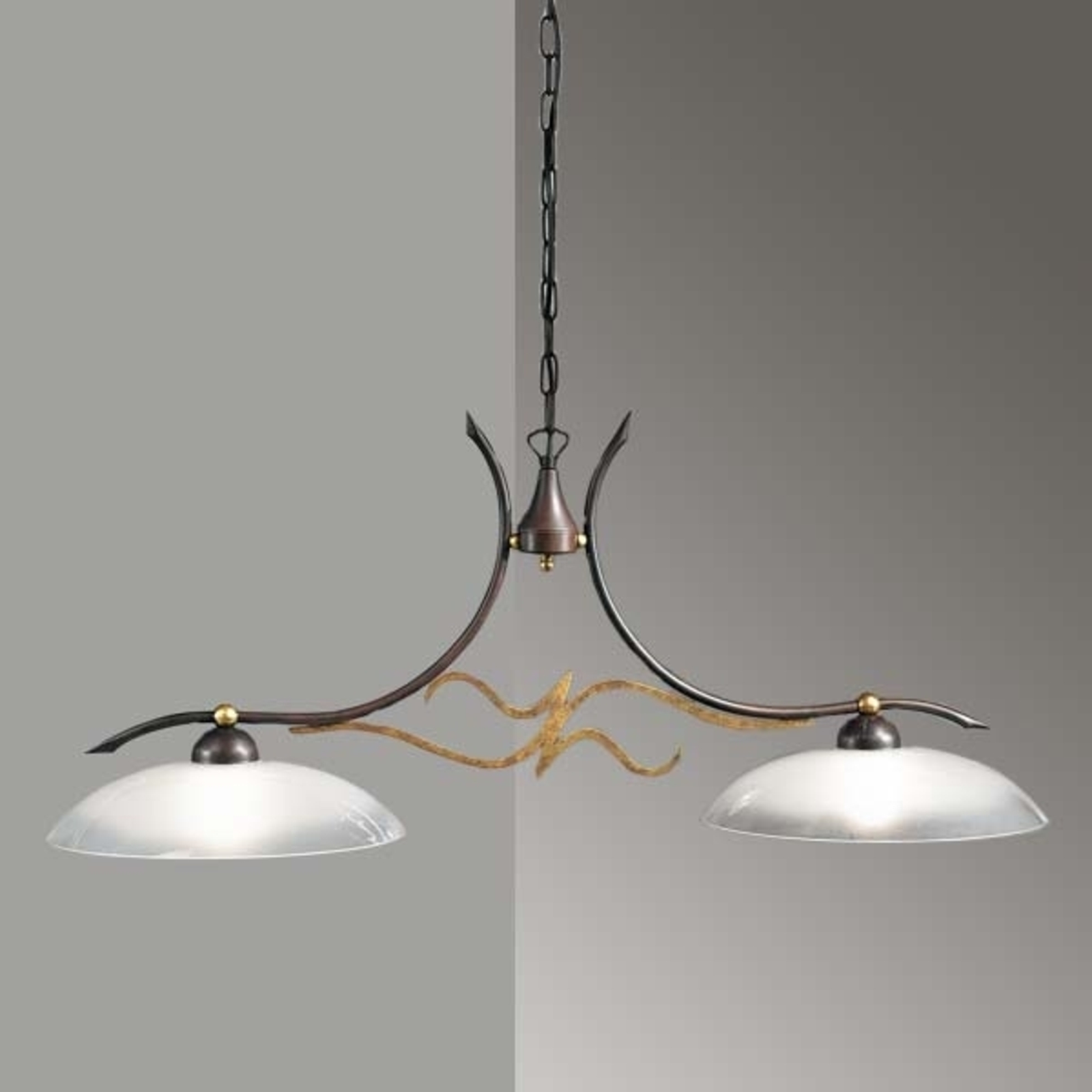 Lámpara colgante Amabile, óxido/oro, 2 luces