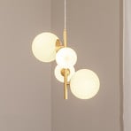 Joel pendant light, brass/white, 4-bulb