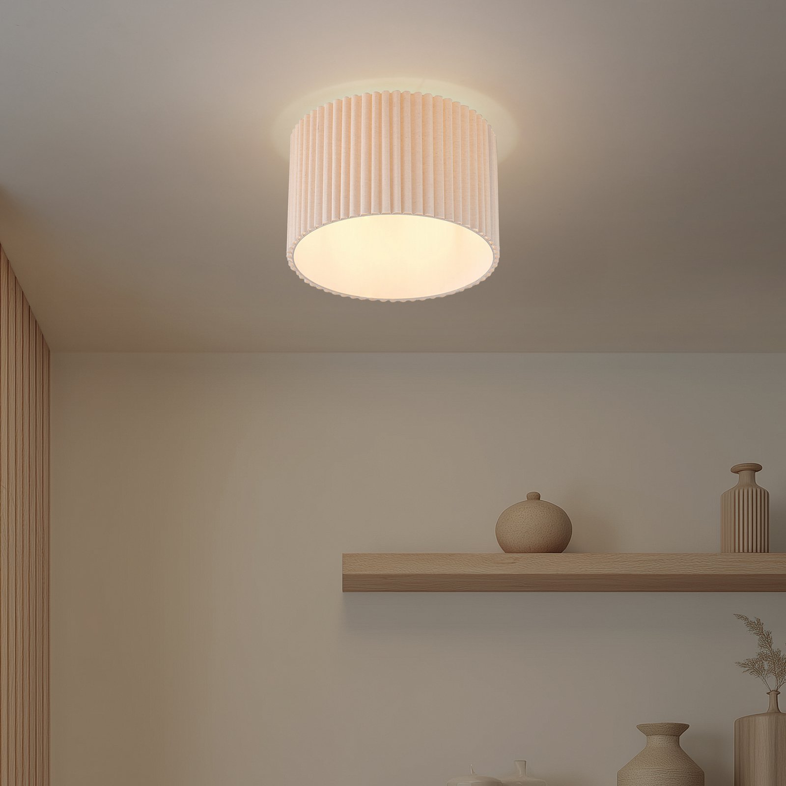 Plafonnier Libbie, Ø 45 cm, lin, couleur crème - Lindby