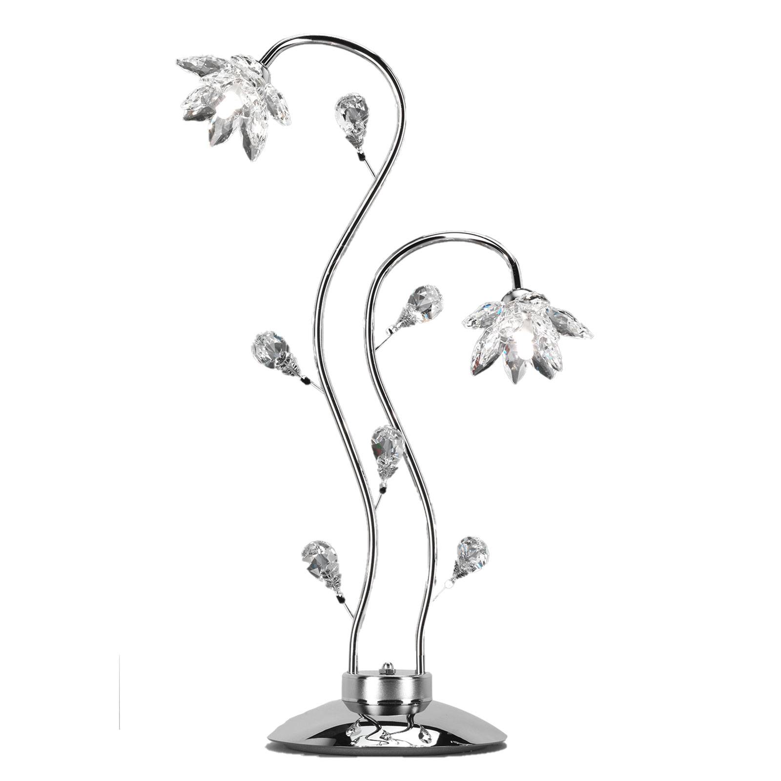 Tischleuchte Ninfea, Chrom, Kristallblüten, 80 cm