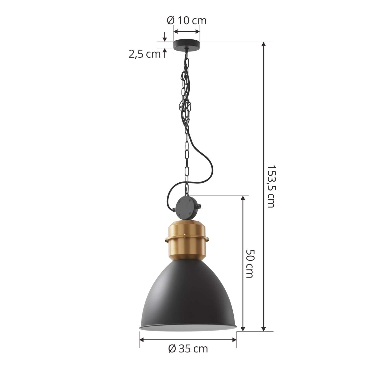 Lampa wisząca Lucande Kaeloria, czarny/mosiądz, aluminium, Ø 35 cm