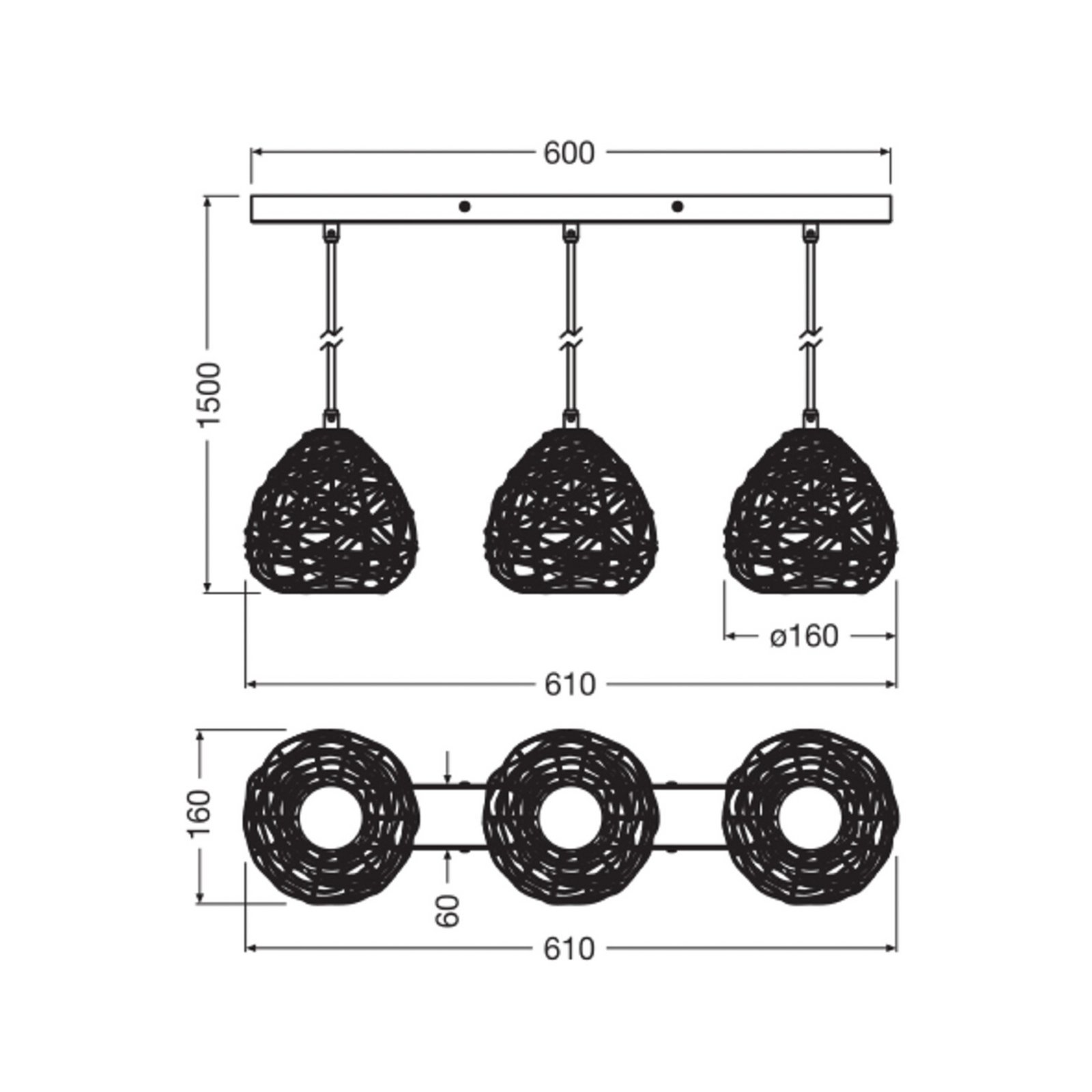 OSRAM Decor Paper Drop hanging light, 3-bulb long, beige, E27