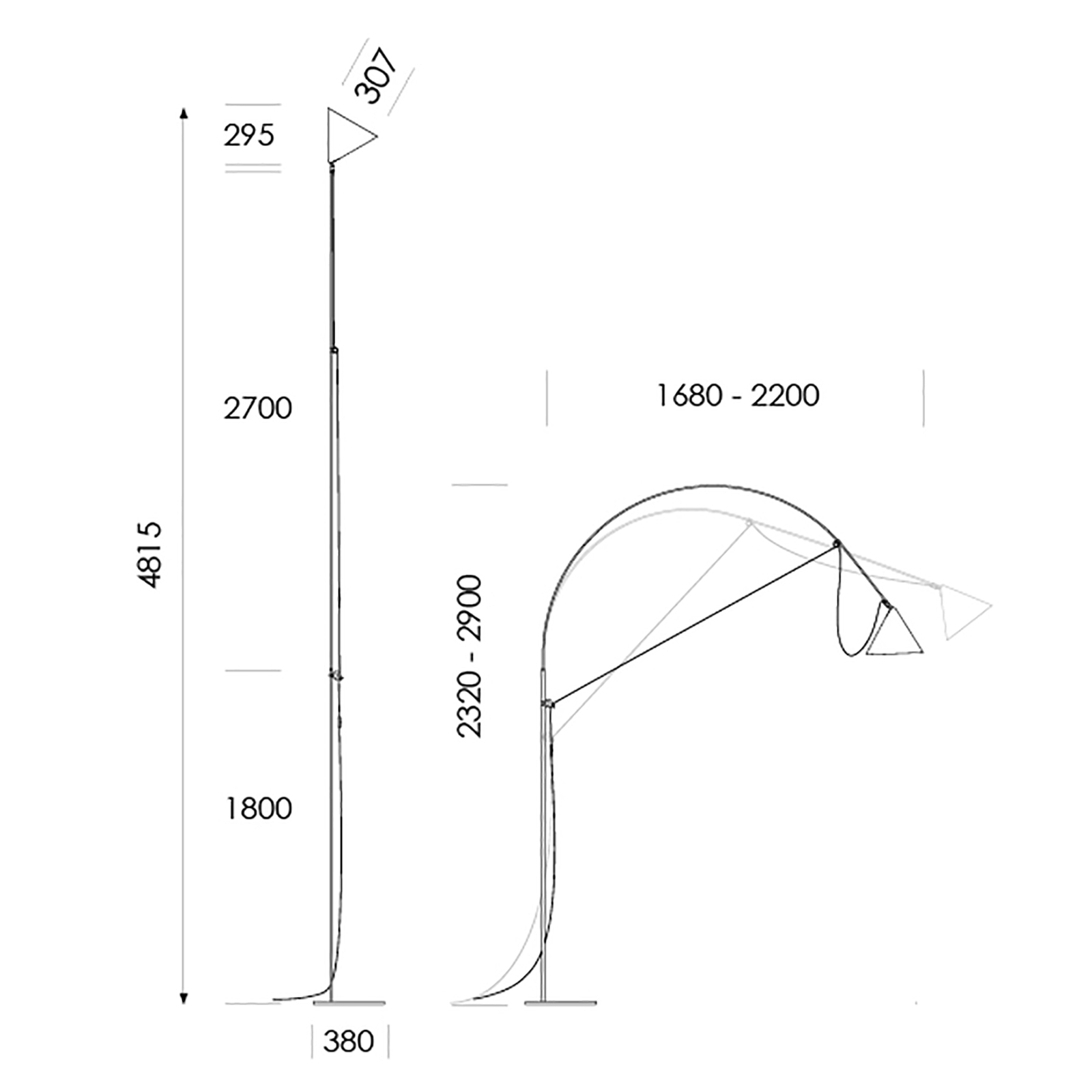 midgard LED vloerlamp AYNO XL zwart/zwart 3.000 K 290 cm