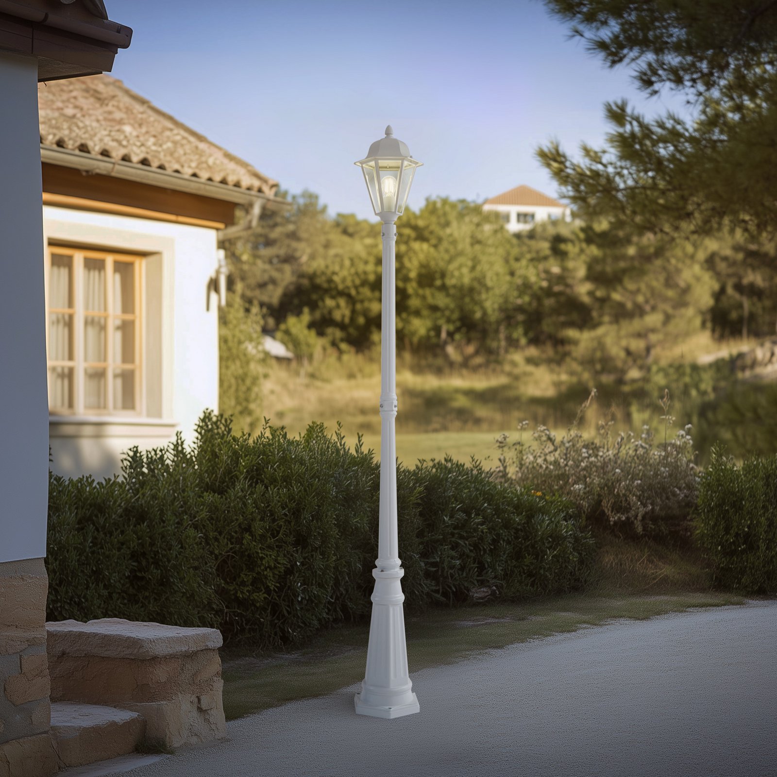 Lindby outdoor light Edana, 211 cm, white, metal, E27, IP44