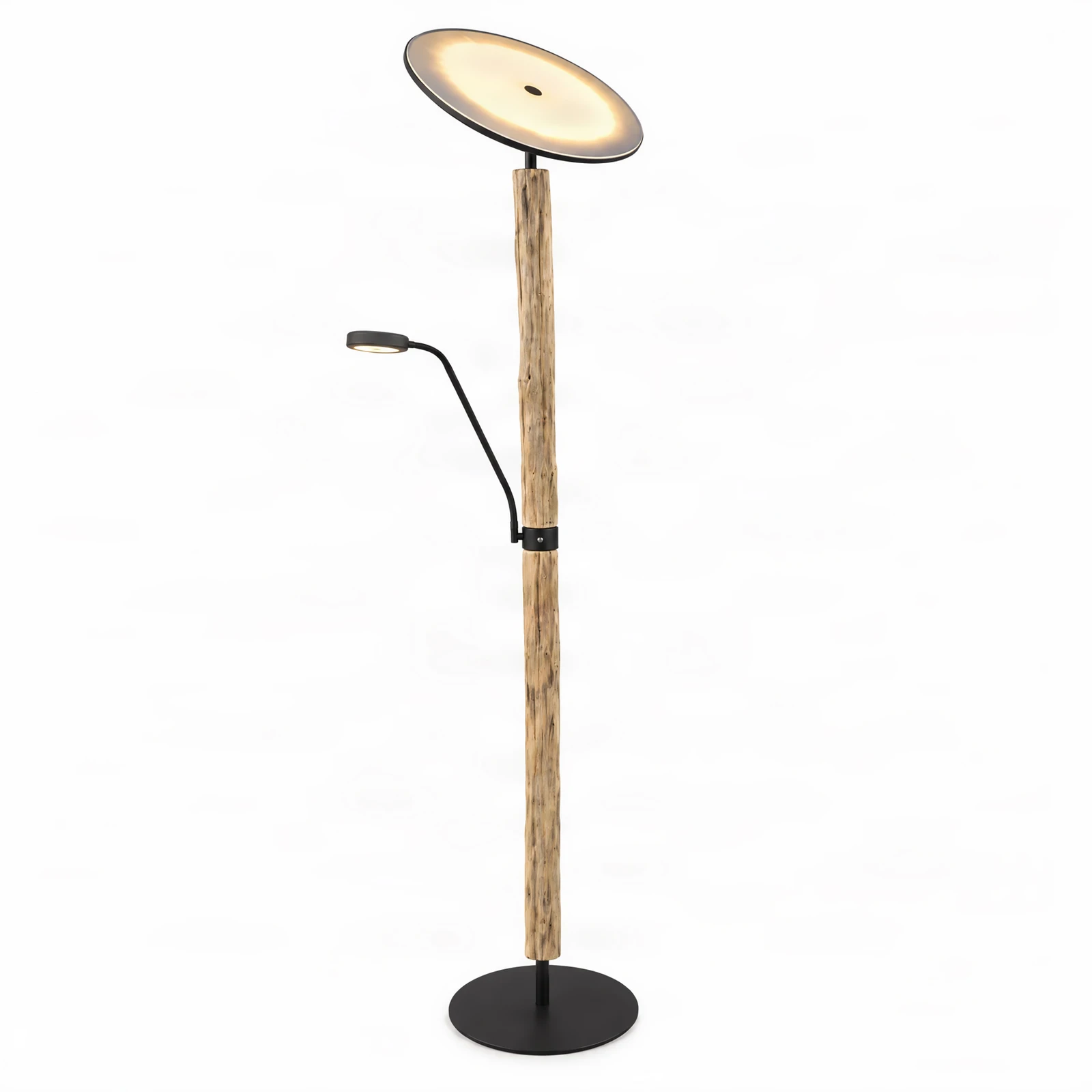 Λάμπα δαπέδου LED Lucande Woodland, 180 εκ., ξύλο, φως ανάγνωσης